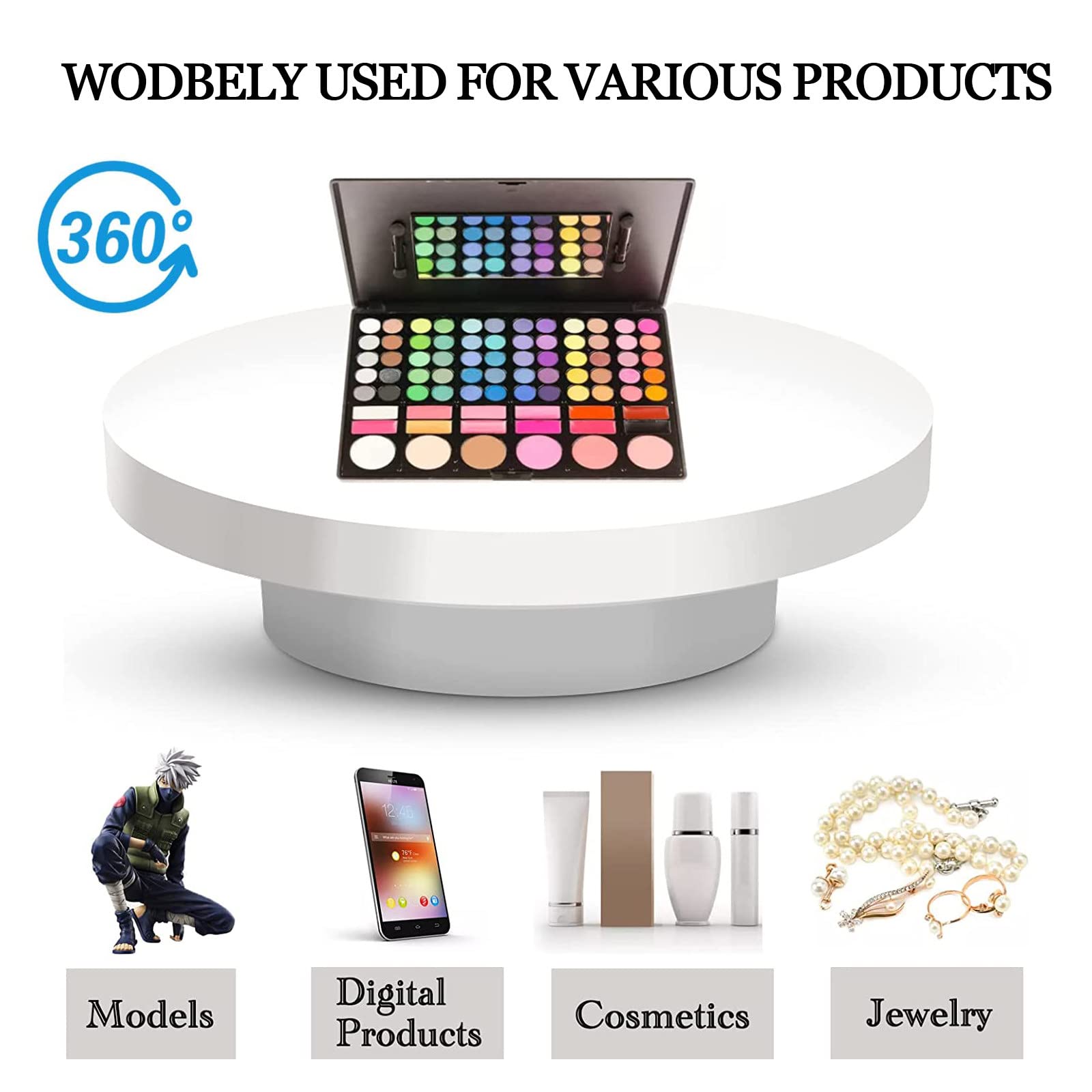 XYEJL 360 Degree Electric Rotating Turntable Display Stand - Automatic Revolving Platform with Remote Control for Product Photography, Jewelry Display, Cake Decorating & 360° Showcase - White