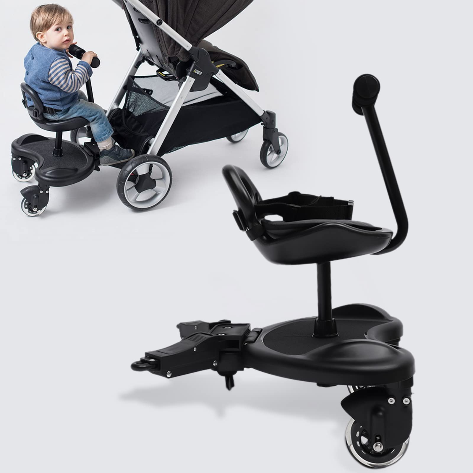 Universal 2-in-1 Stroller Board with Detachable Seat - Standing Ride-On Board for Toddlers (Up to 44lbs) - Perfect for Shopping, Travel & Everyday Use with Kids