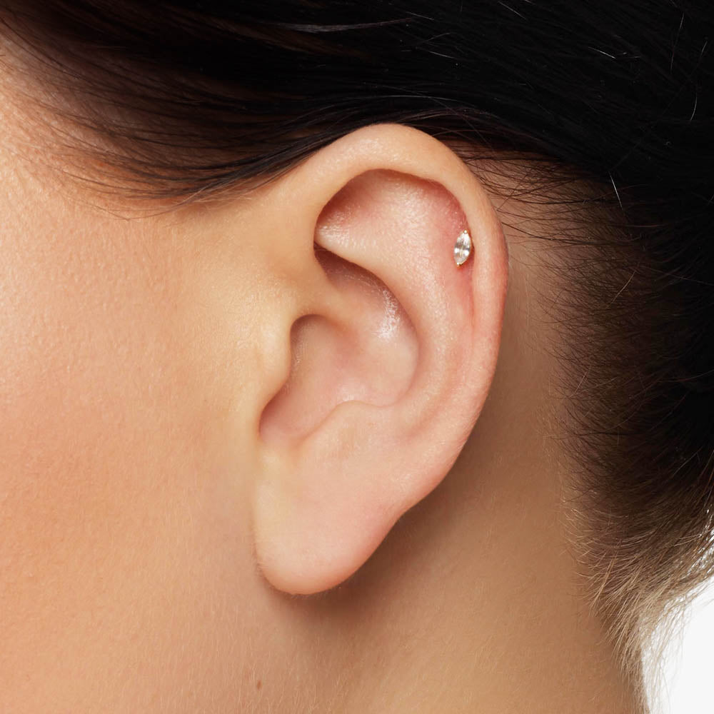 10K Gold White Sapphire Marquise Helix Single Stud Earrings for Women - Elegant Cartilage Piercing Jewelry for Parties & Special Occasions