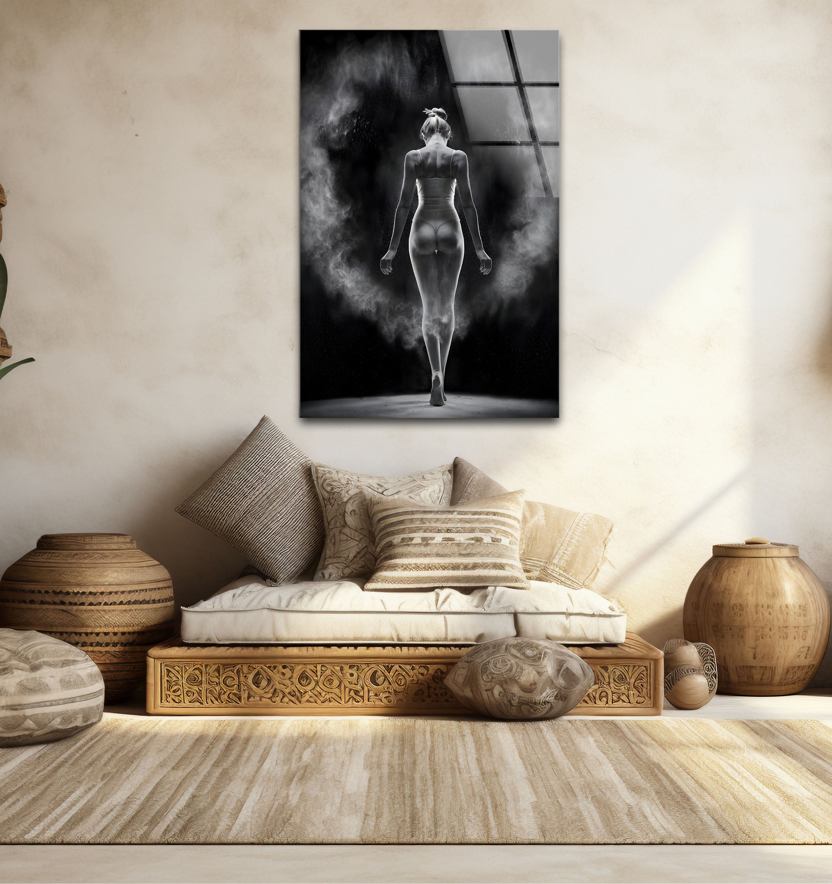 Black and White Nude Woman Photo Print Framed Glass Wall Art - Elegant Home Decor for Living Room, Bedroom & Office