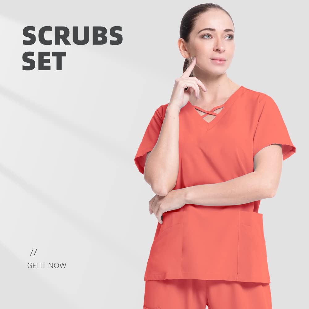 Niaahinn Women's V-Neck Scrub Top with Functional Pockets - Comfortable Medical Uniform for Nurses & Doctors | Perfect for Hospital Shifts, Clinical Work & Healthcare Professionals