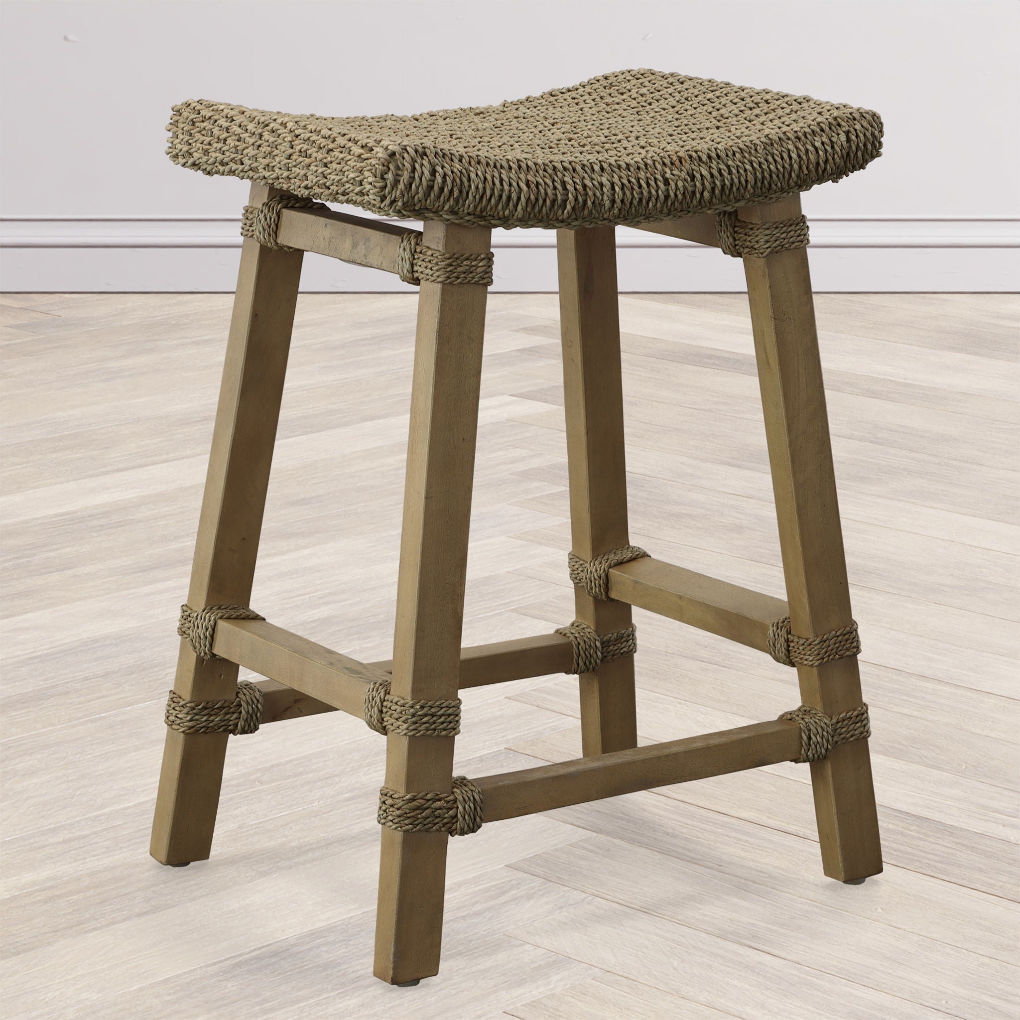 Everglade Sea Grass Counter Stool - Natural Beige Woven Bar Stool for Kitchen Island, Breakfast Nook & Coastal Home Decor