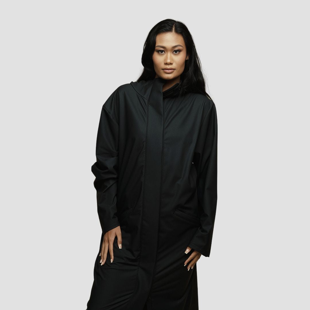Waterproof Unisex Long Rain Jacket with Satin Lined Hood - Hairbrella for Hair Protection - Perfect for Rainy Days, Commuting & Outdoor Activities