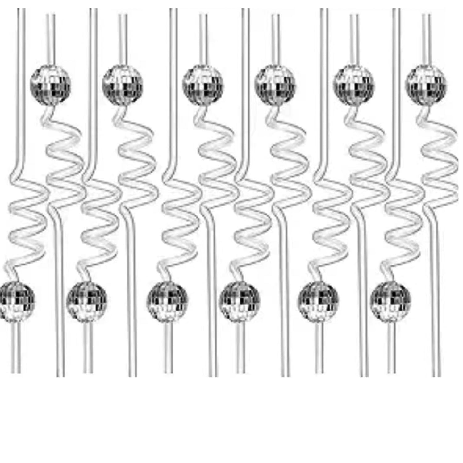 12PCS Silver Mirror Disco Ball Straws with Glitter - Fun Drinking Straws for Parties, Weddings, Birthdays & Dance Events - Perfect for Cocktails, Mocktails & Celebrations