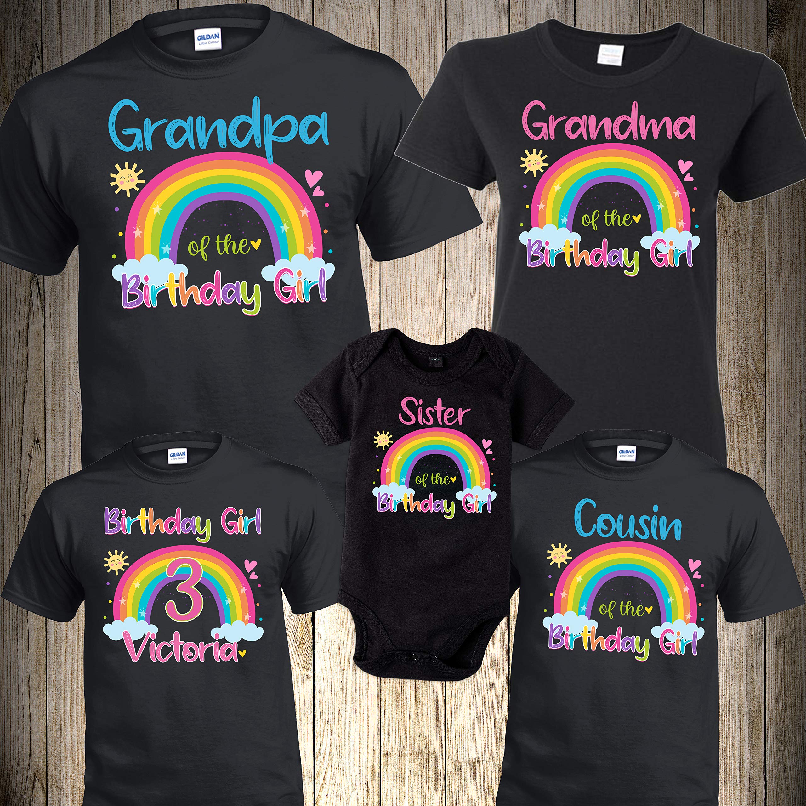 Rainbow Birthday Shirt | Matching Family Birthday Outfits | Personalized Cute Pink Girl's Tee | Perfect for Birthday Parties & Family Photo Shoots