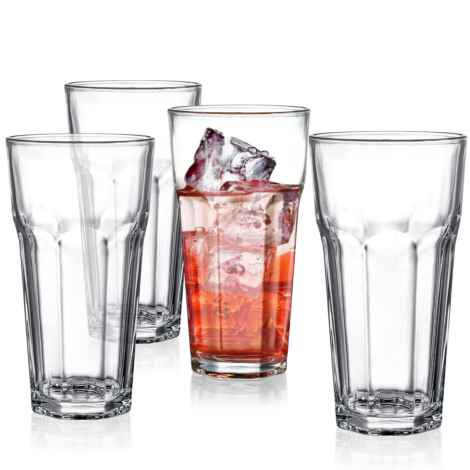 Yopay Set of 8 Premium 12oz Highball Glasses - Lead-Free Tempered Glass with Thick Heavy Base - Clear Drinking Cups for Cocktails, Juice, Beer, Soda & Milkshakes - Perfect for Home Bars, Parties & Restaurants