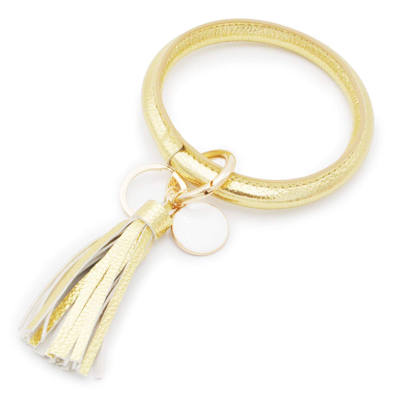 Stylish PU Leather Wristlet Keychain Bracelet - Large Circle Key Ring Holder with Tassel for Women | Perfect for Key Organization, Handbag Accessory & Gift Giving