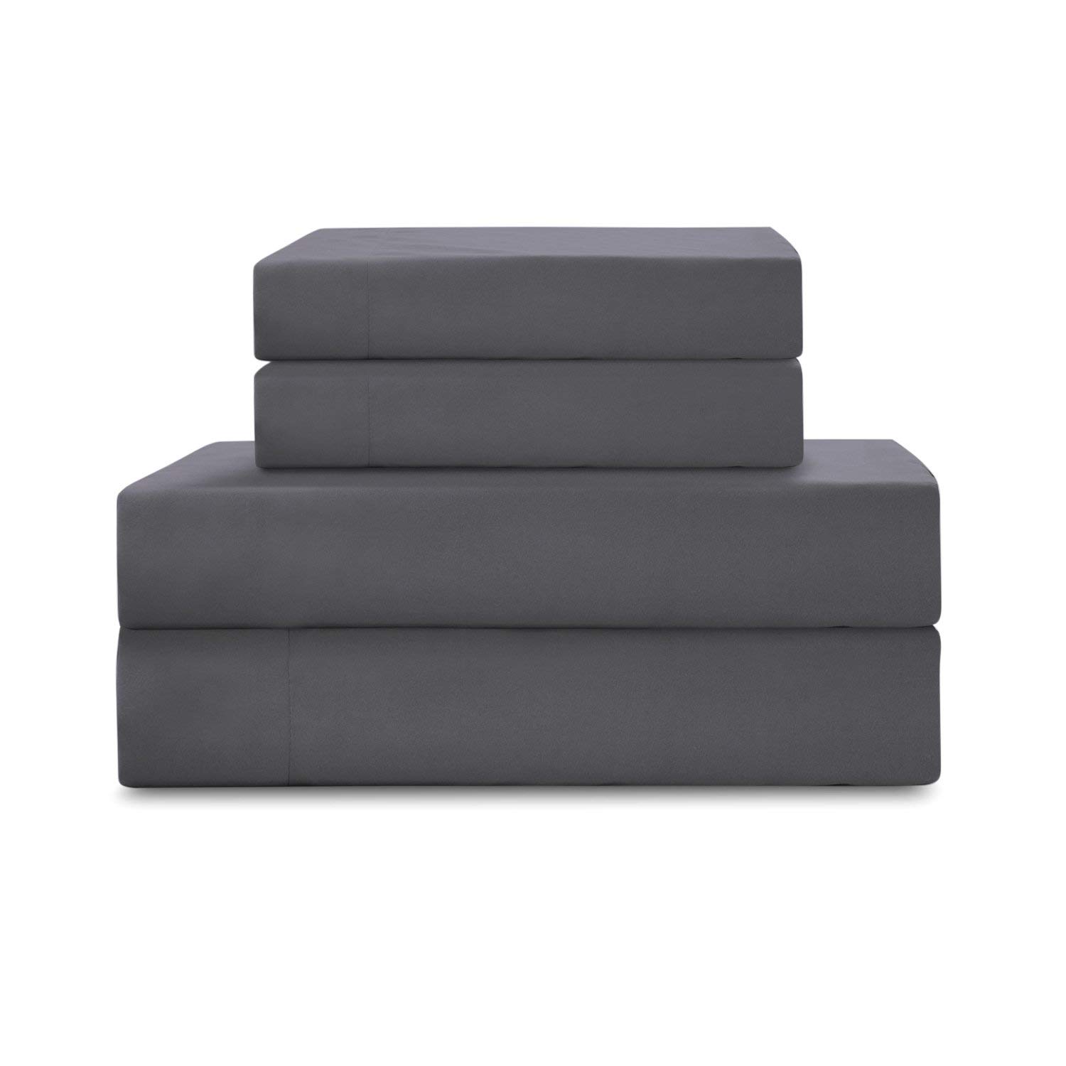 4-Piece 100% Cotton Short Queen Sheet Set (28 Inch) - Dark Grey - Includes 1 Flat Sheet, 1 Fitted Sheet & 2 Pillowcases | Soft & Breathable Bedding for Comfortable Sleep | Perfect for Guest Rooms, Dorms & Cozy Bedrooms