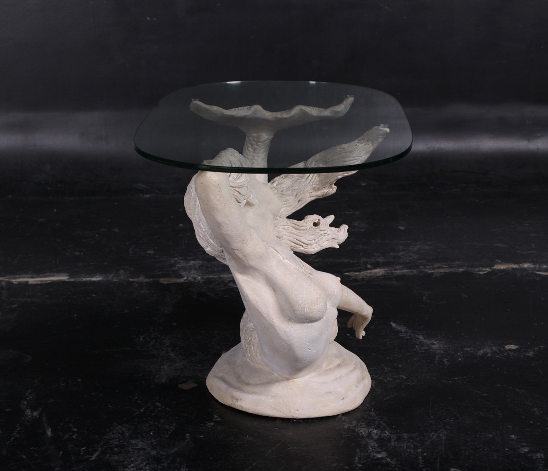 Imported Mermaid Coffee Table with Roman Stone Finish & Glass Top - Perfect for Living Room, Lounge & Home Decor