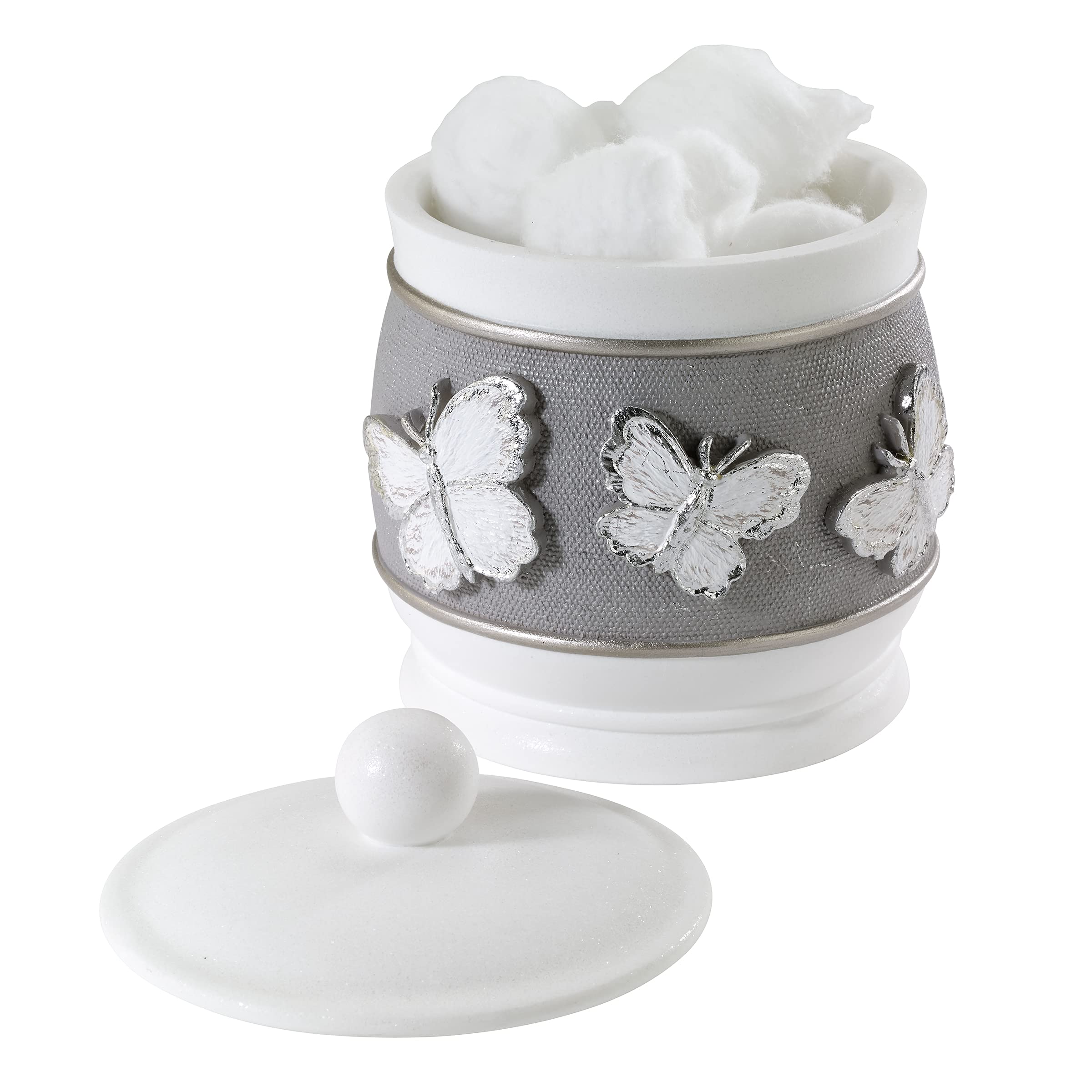 Avanti Linens Covered Jar - Butterfly Inspired Bathroom Decor for Guest Essentials | Yara Collection | Perfect for Soap Storage, Cotton Ball Holder & Spa-Style Vanity Organization