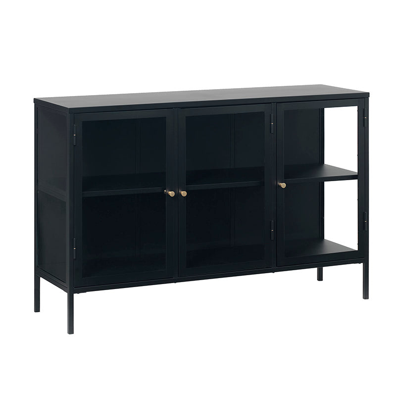 Stylish CARMEL 3 Glass Door Sideboard Buffet Cabinet - 132cm Modern Black Storage Console for Dining Room, Living Room & Entryway - Perfect for Displaying China, Storing Linens & Home Organization