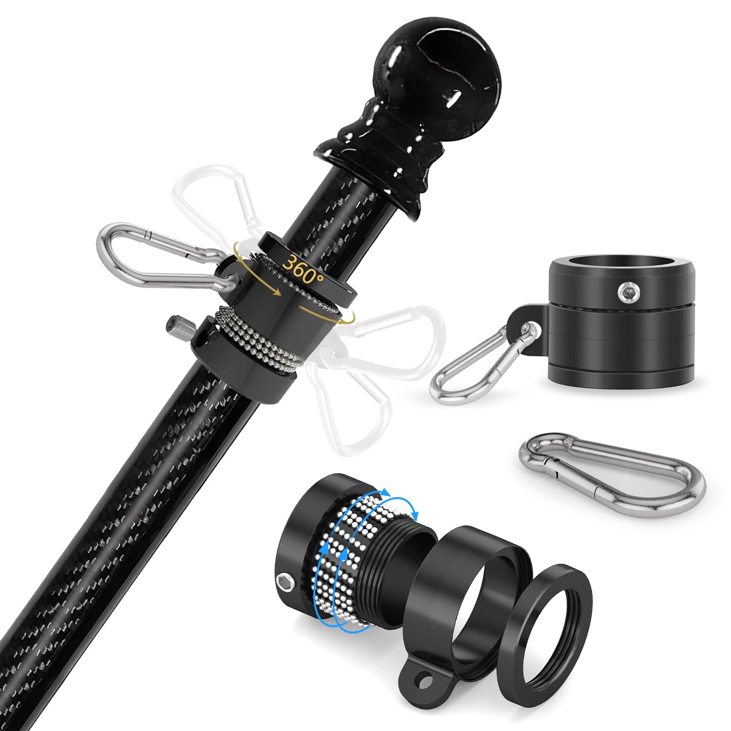 2 Sets 5FT Heavy Duty Carbon Fiber Outdoor Flag Pole for House - Tangle-Free Spinning Grommets, High Wind Resistant Flagpole for Residential, Garden, Yard, Porch & Commercial Use - Perfect for Patriotic Display, Sports Events & Seasonal Decorations (Flag Pole Only)