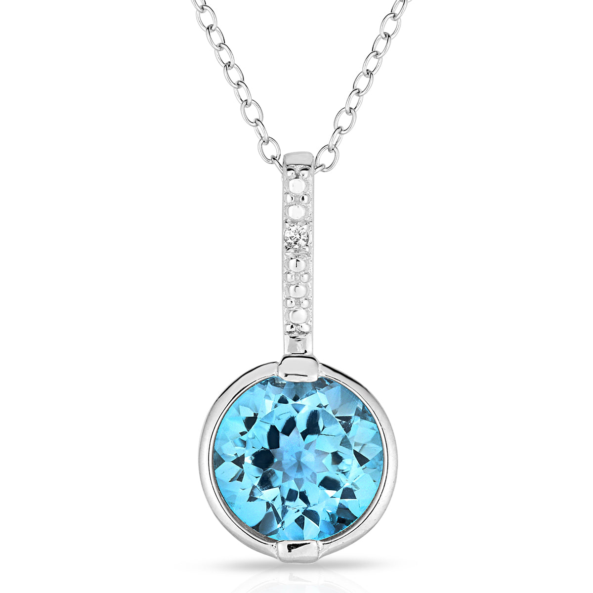 Exquisite Bezel Set Blue Topaz & Diamond Pendant Necklace - Elegant Jewelry Gift for Women, Perfect for Anniversaries, Birthdays & Special Occasions