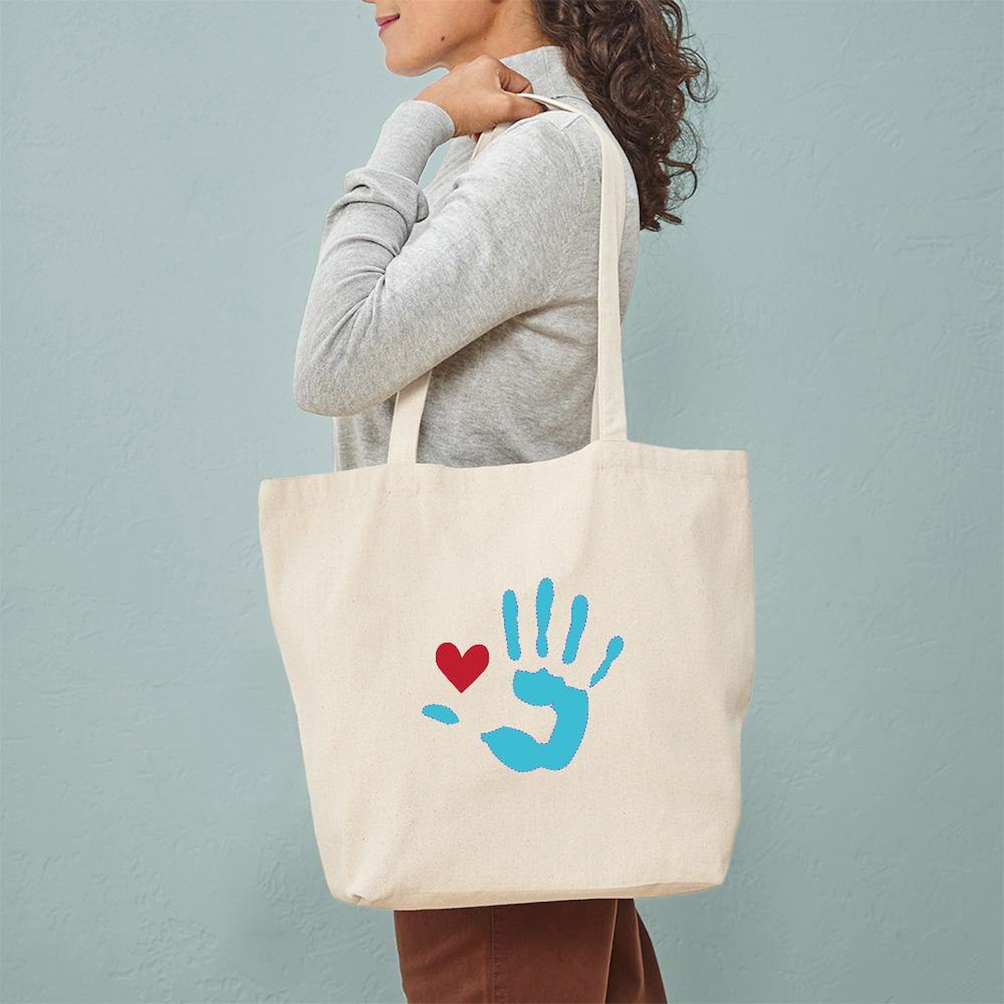 Heart & Hand Tote Bag - Natural Canvas Reusable Shopping Bag for Groceries, Beach & Everyday Use | Eco-Friendly Cotton Tote with Roomy Interior