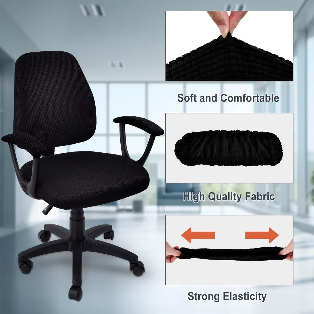 SARAFLORA Office Chair Arm Cover - Stretchable, Stain Resistant Spandex Slipcover for Desk Chairs (Black) | Perfect for Home Office, Gaming & Workspace Comfort