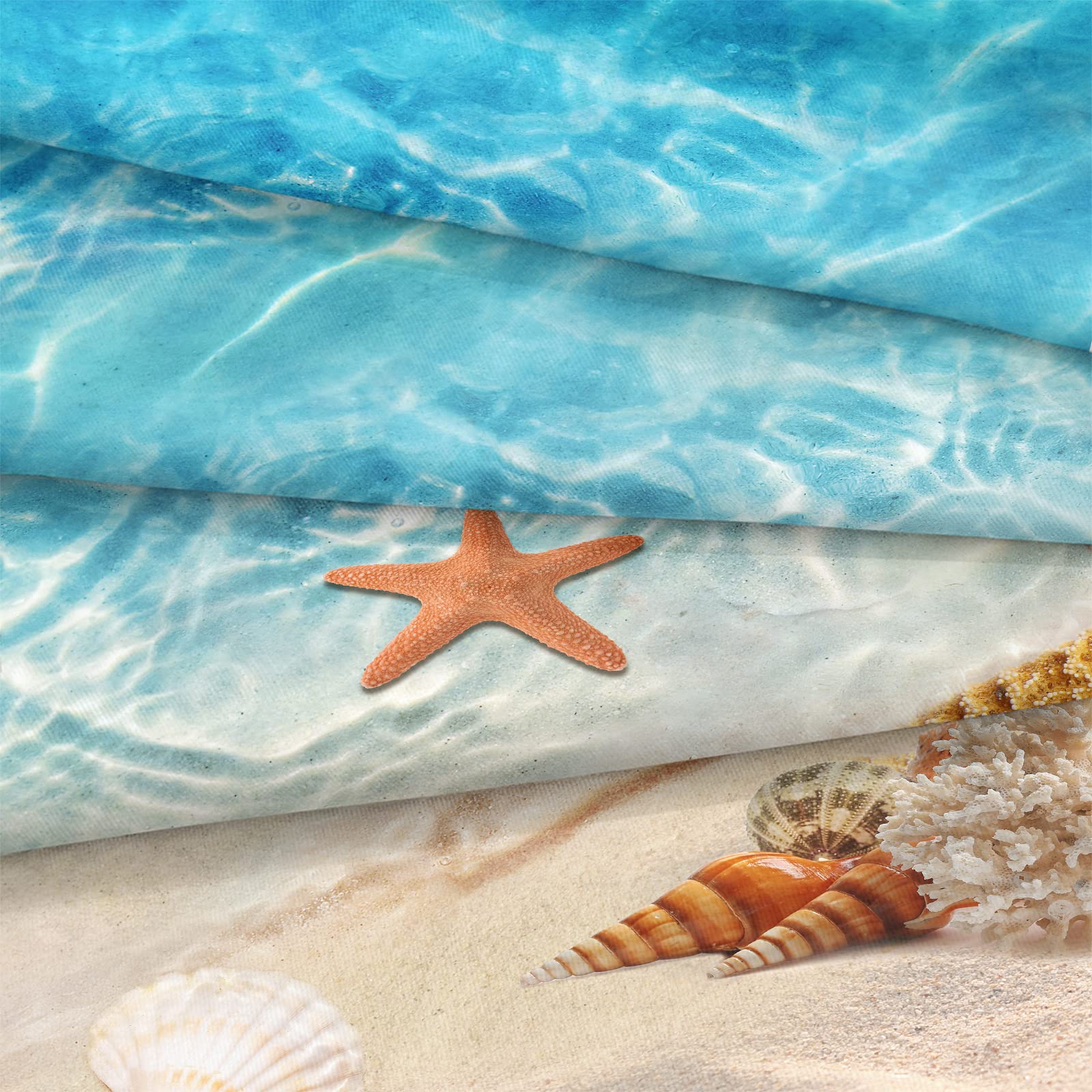 Queen Size Coastal Beach Theme Comforter Set - Turquoise Ocean Starfish Marine Life Bedding, Soft Microfiber 3-Piece Quilt Set (Aqua) | Perfect for Beach House, Guest Room & Coastal Decor
