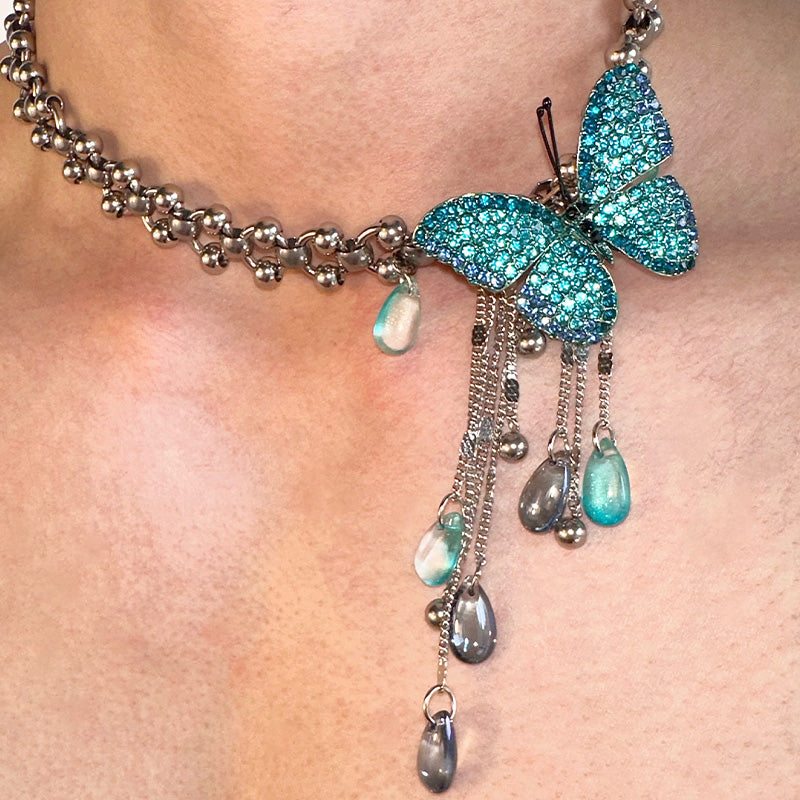 ALONEMOON Punk Butterfly Necklace - Vintage Gothic Jewelry for Women, Unique Handmade Choker - Perfect for Halloween, Cosplay, and Gothic Fashion