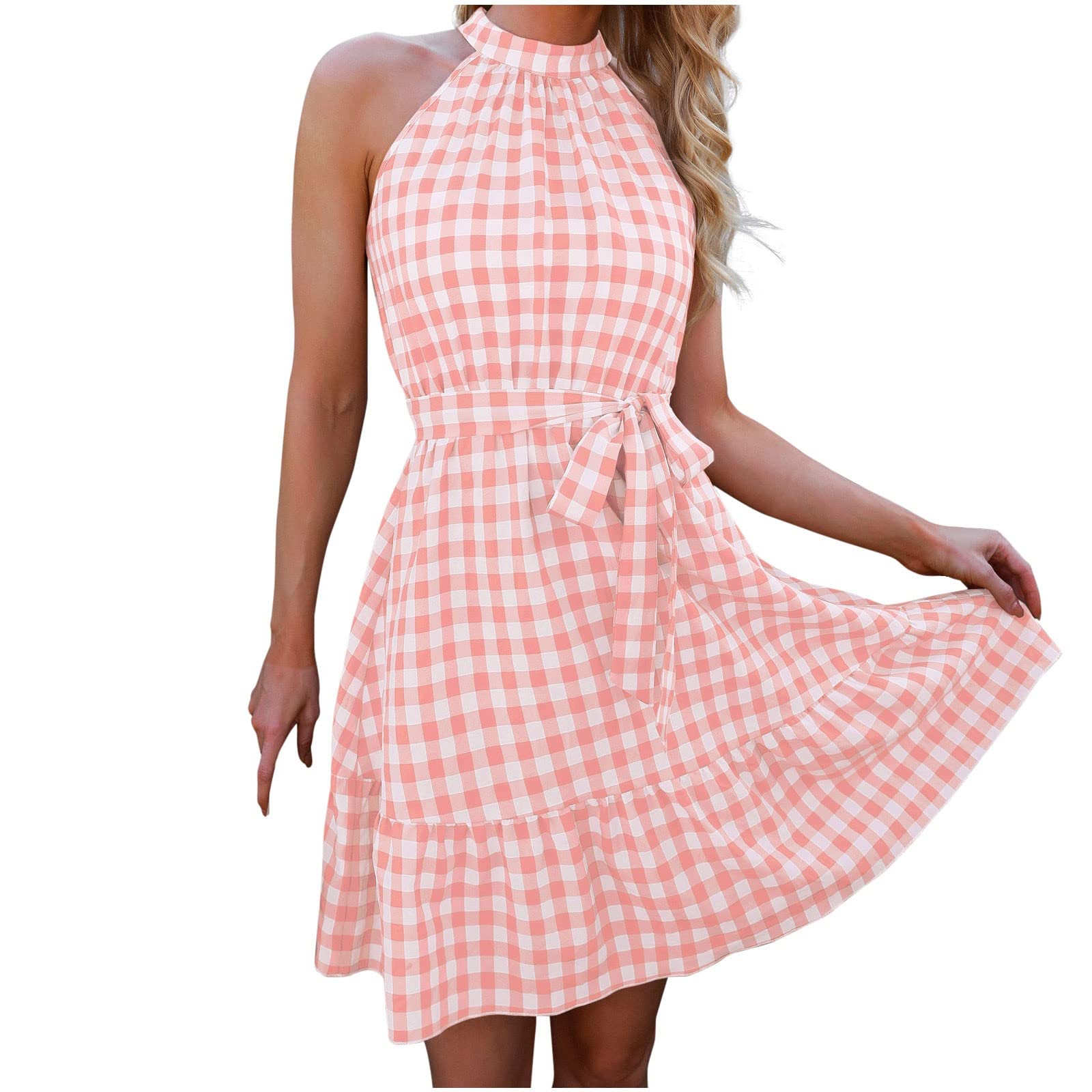 MIANHT Women's Summer Dress - Sexy Lattice Print Lace-Up Pullover Fashion Dress for Beach, Party & Casual Wear