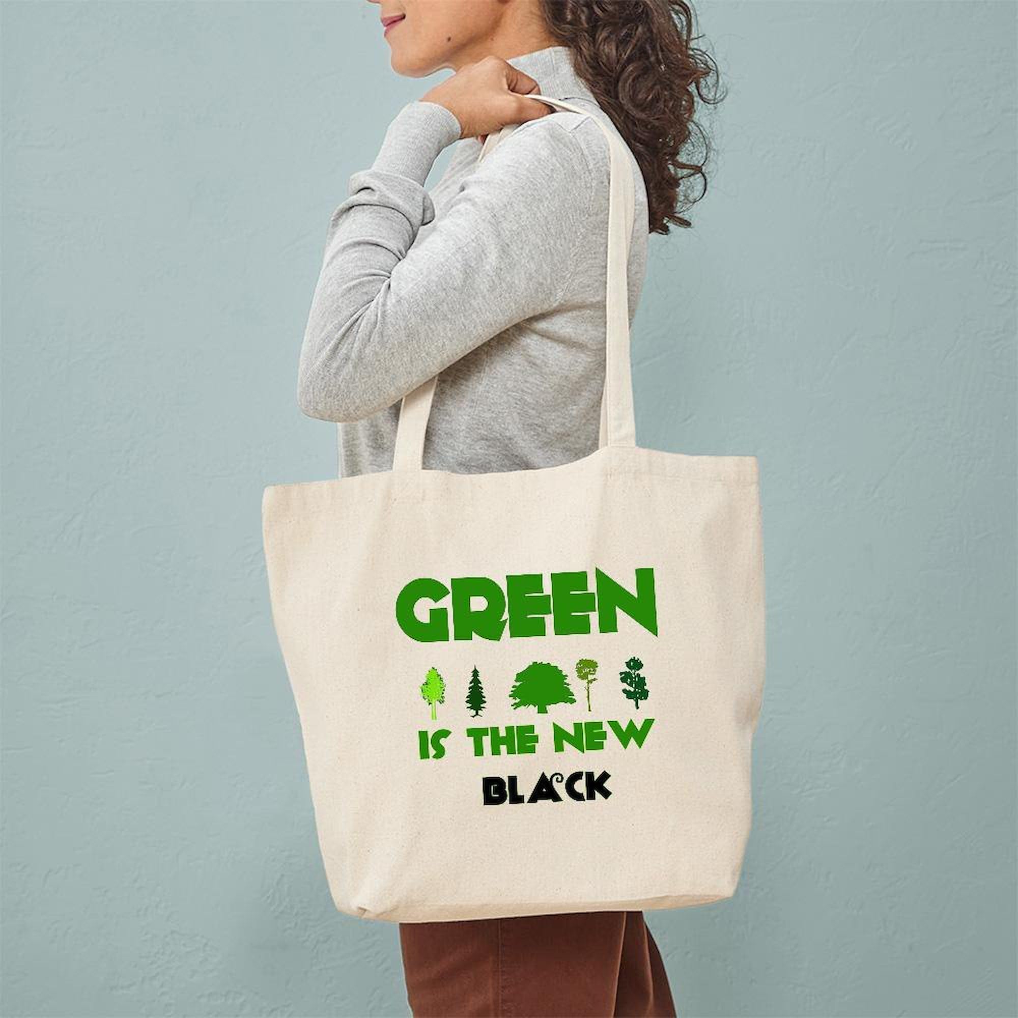 Eco-Friendly Green Is The New Black Canvas Reusable Tote Bag - Natural Cotton Shopping Bag for Groceries, Beach & Daily Use | Sustainable Fashion Accessory