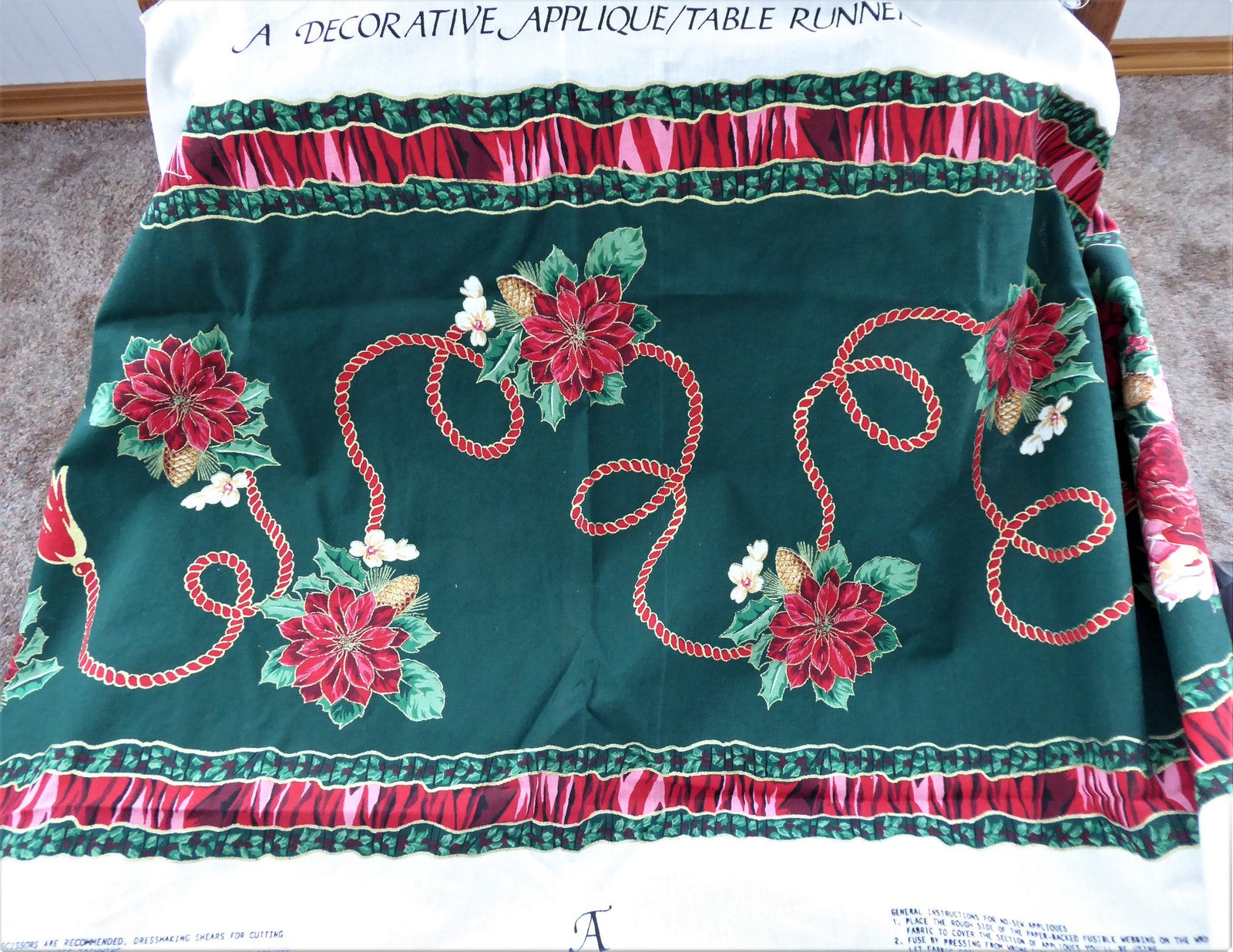 Christmas Fabric Panel - Holiday Table Runner with Appliques for DIY Sewing & Crafting | Perfect for Xmas Decor, Quilting, and Festive Home Decorations