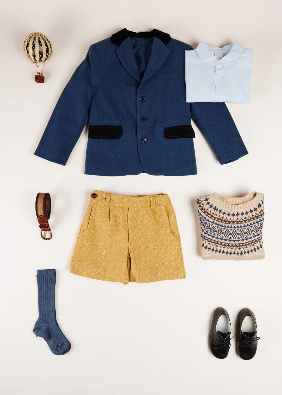 Blue Wool and Velvet Blazer for Men - Stylish Winter Formal Jacket for Office, Wedding & Business Events