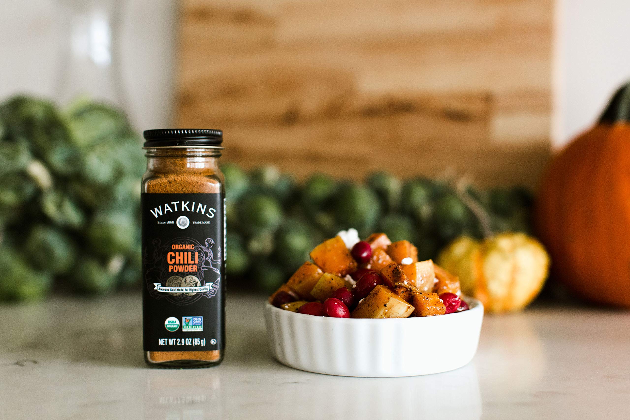 Organic Chili Powder by Watkins Gourmet - 2.9 oz Glass Spice Jar | Premium Cooking & Baking Spice for Mexican, BBQ & Homemade Seasoning Blends