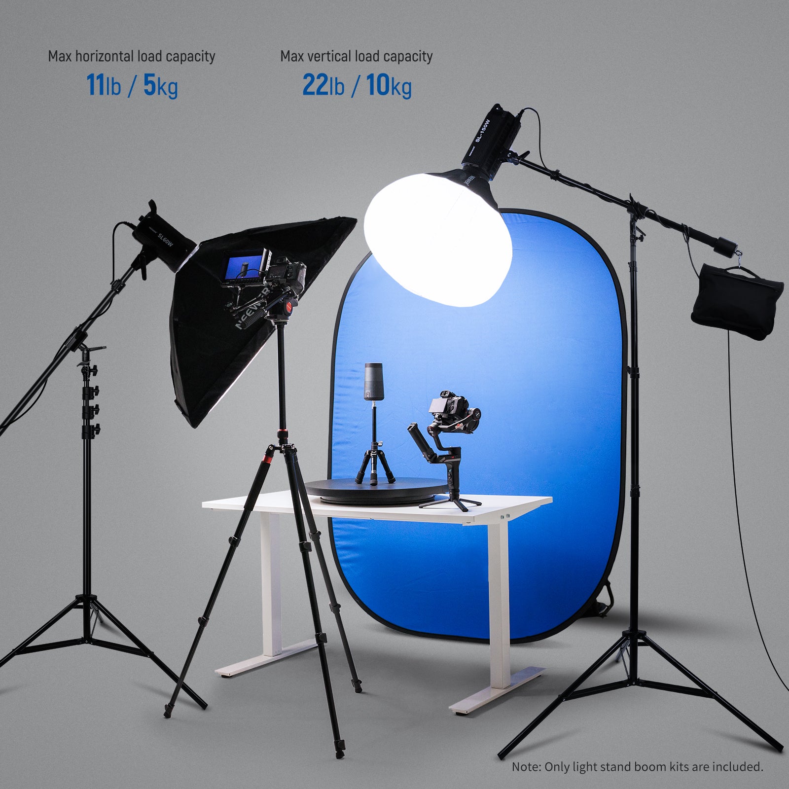 NEEWER 2 Pack 300cm/10ft Adjustable Air Cushioned Light Stand for Photography, Video Studio, YouTube Content Creation - Heavy Duty Aluminum Tripod with Carrying Bag