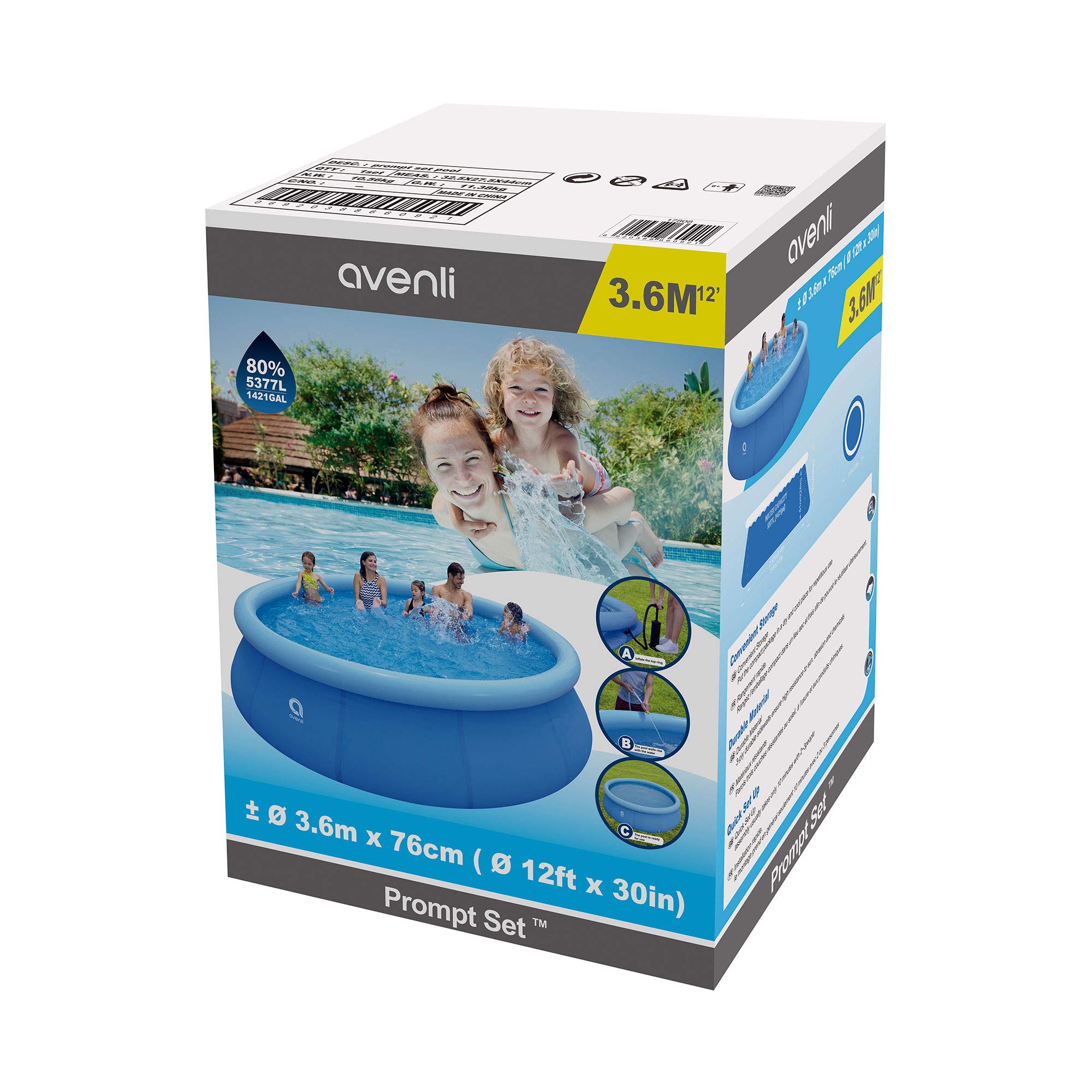JLeisure Avenli 17808 12ft x 30in Inflatable Kiddie Pool - 2-3 Person Capacity, Quick Setup Above Ground Outdoor Swimming Pool for Kids (2 Pack) - Perfect for Backyard, Summer Fun, and Family Water Play