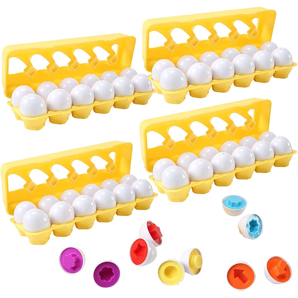 4 Sets of Fun Egg Matching Toy – 48 PCS STEM Easter Eggs for Kids, Shape & Color Recognition Puzzle, Educational Sorting Toy for Toddlers, Plastic Fillable Eggs – Perfect for Easter Gifts, Classroom Activities & Early Learning Development