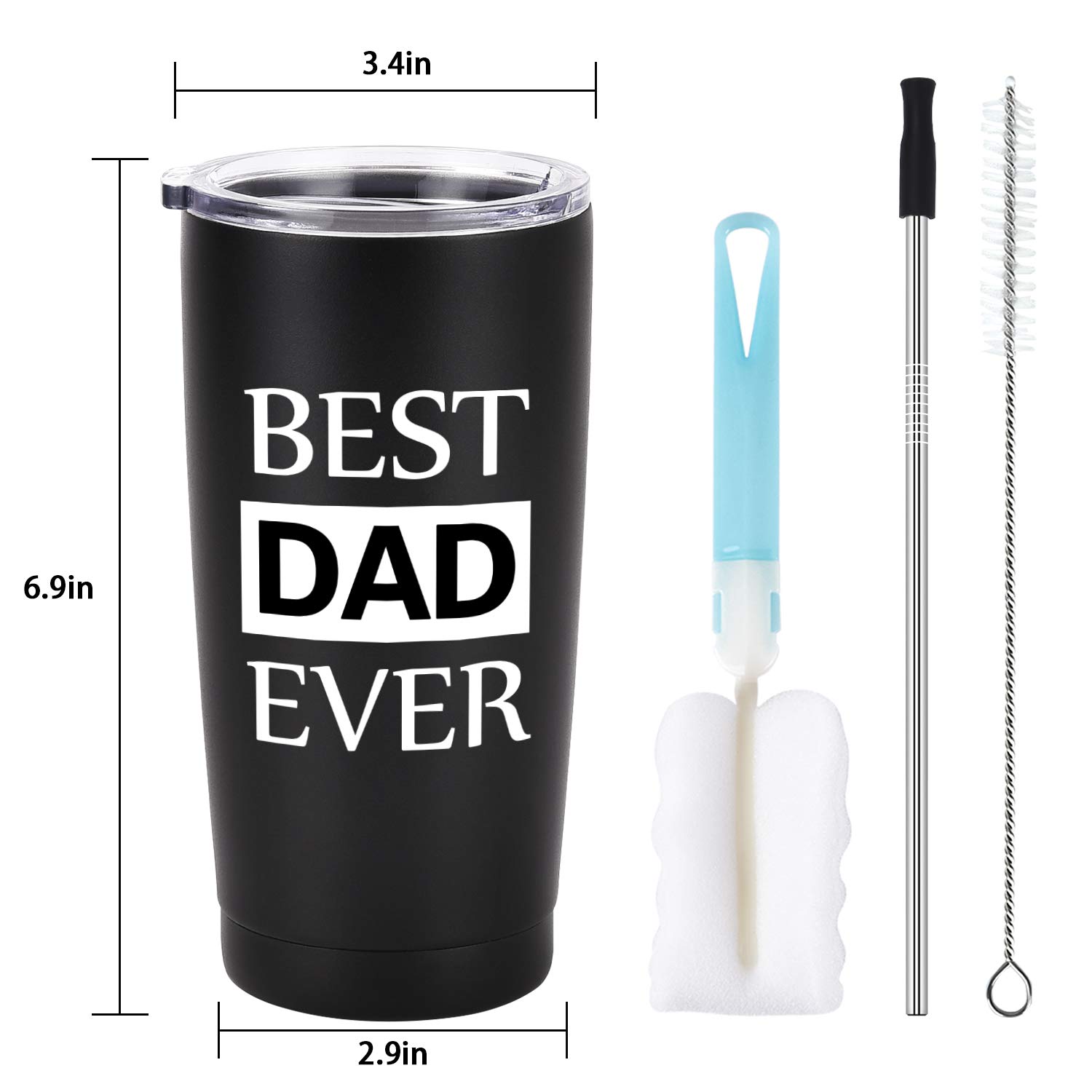 GINGPROUS 20oz Stainless Steel Insulated Travel Tumbler with Lid - Perfect Dad Gift for Father's Day, Birthday & Christmas | Leakproof Coffee Mug for Commuting, Camping & Office Use | Gift from Daughter or Son (Black)