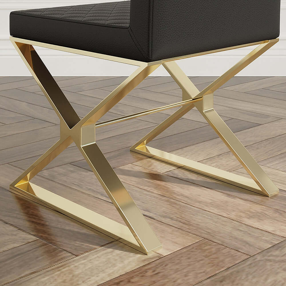 Modern Black Upholstered Leather Dining Chairs with Gold Metal Legs - Set of 2 - Elegant Seating for Dining Room, Kitchen, or Office