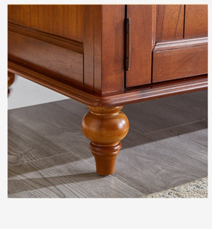 Calvin Glass Display 2 Drawer TV Console Coffee Table - American Classic Style Solid Wood Living Room Furniture for Home Decor & Entertainment Storage