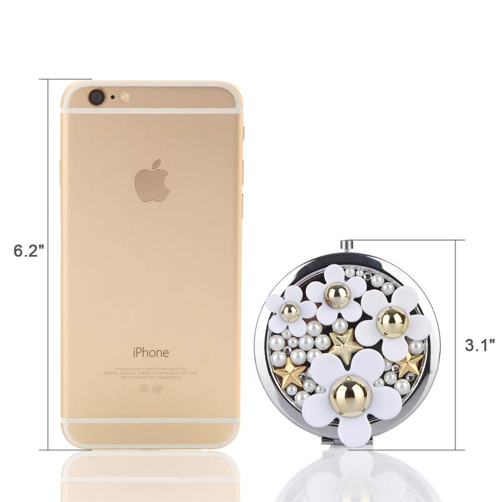 La Vogue Daisy Pattern Women's Portable Makeup Compact Mirror - Elegant Purse Handbag Mirror for Touch-ups On-the-Go, Perfect for Travel, Parties & Everyday Use
