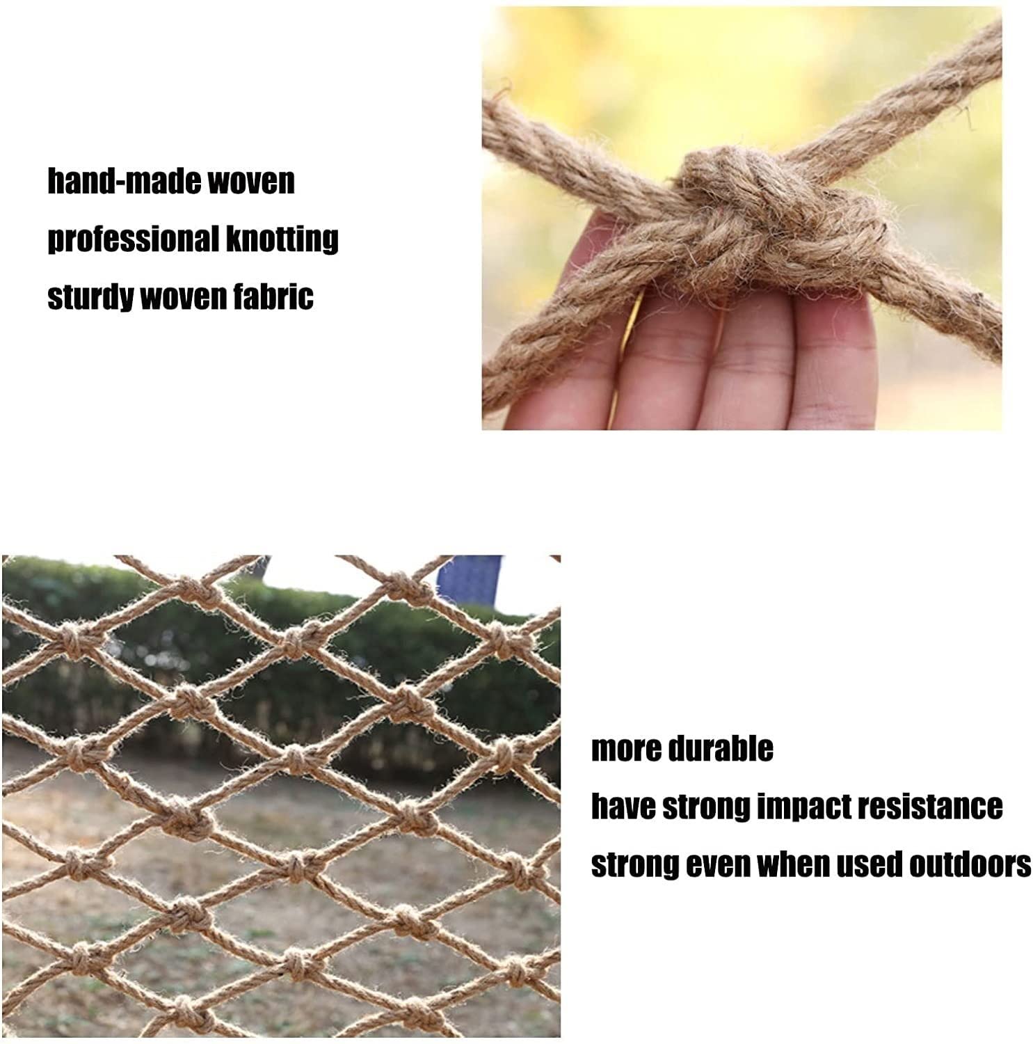 Heavy Duty Hemp Rope Cargo Net - 4x5m (13x16ft) Outdoor Safety Net for Treehouse, Swing, Fence & Playground - Kids Protective Climbing Net for Backyard & Adventure Play
