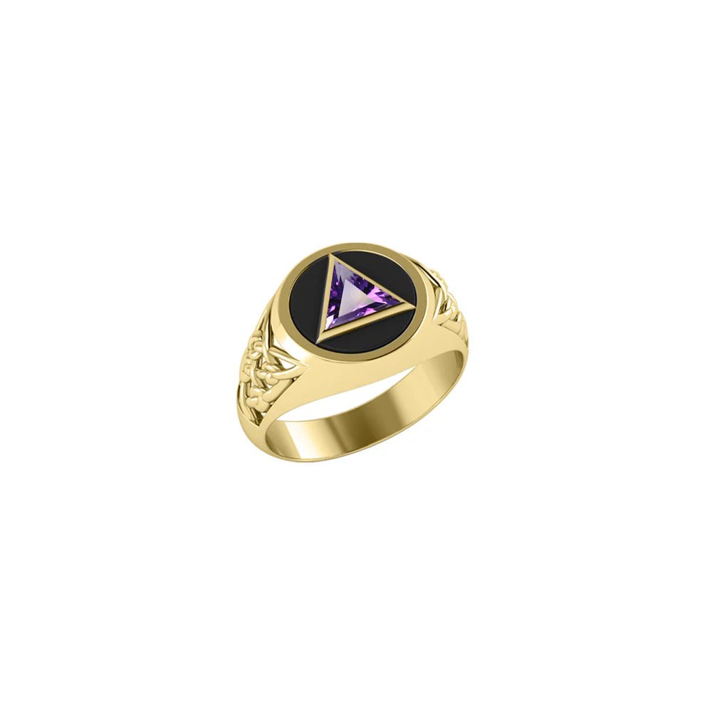 14K Yellow Gold Celtic AA Recovery Ring with Genuine Gemstone - Elegant Jewelry for Women, Perfect for Gifts, Healing & Spiritual Practices