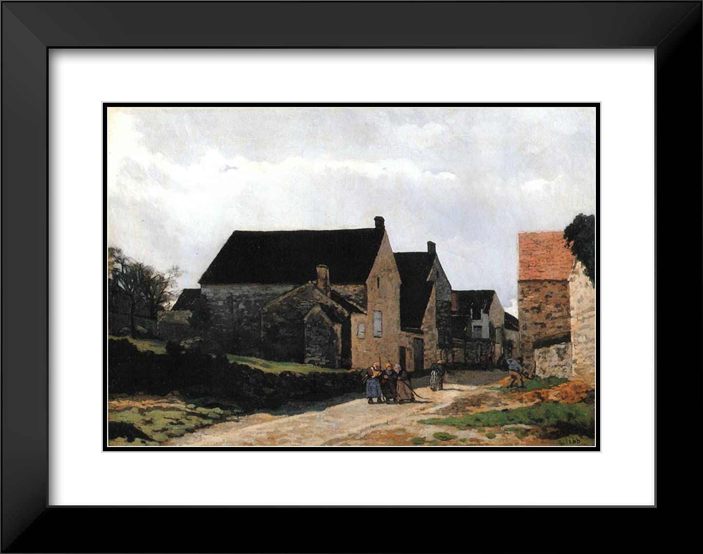 Alfred Sisley 'Street of Marlotte (Women Going to the Woods)' 24x19 Black Modern Framed Art Print with Double Matting - Perfect for Living Room, Bedroom & Office Wall Decor