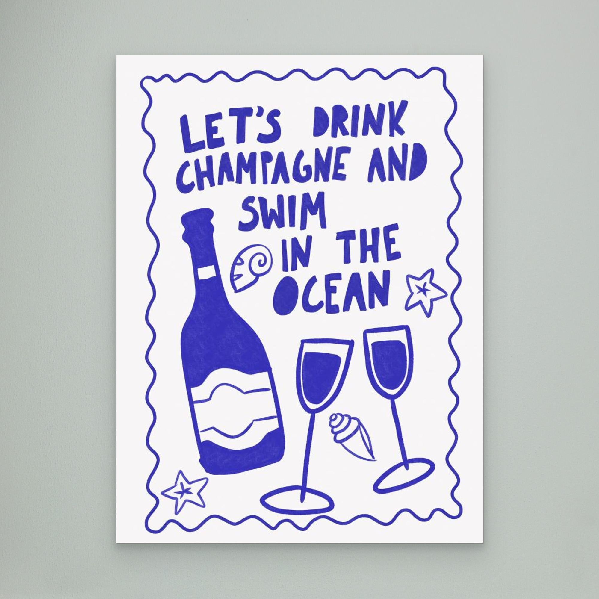 Champagne by the Ocean Canvas Print - Athene Fritsch Wall Art - Perfect for Beach House Decor & Coastal Living Room
