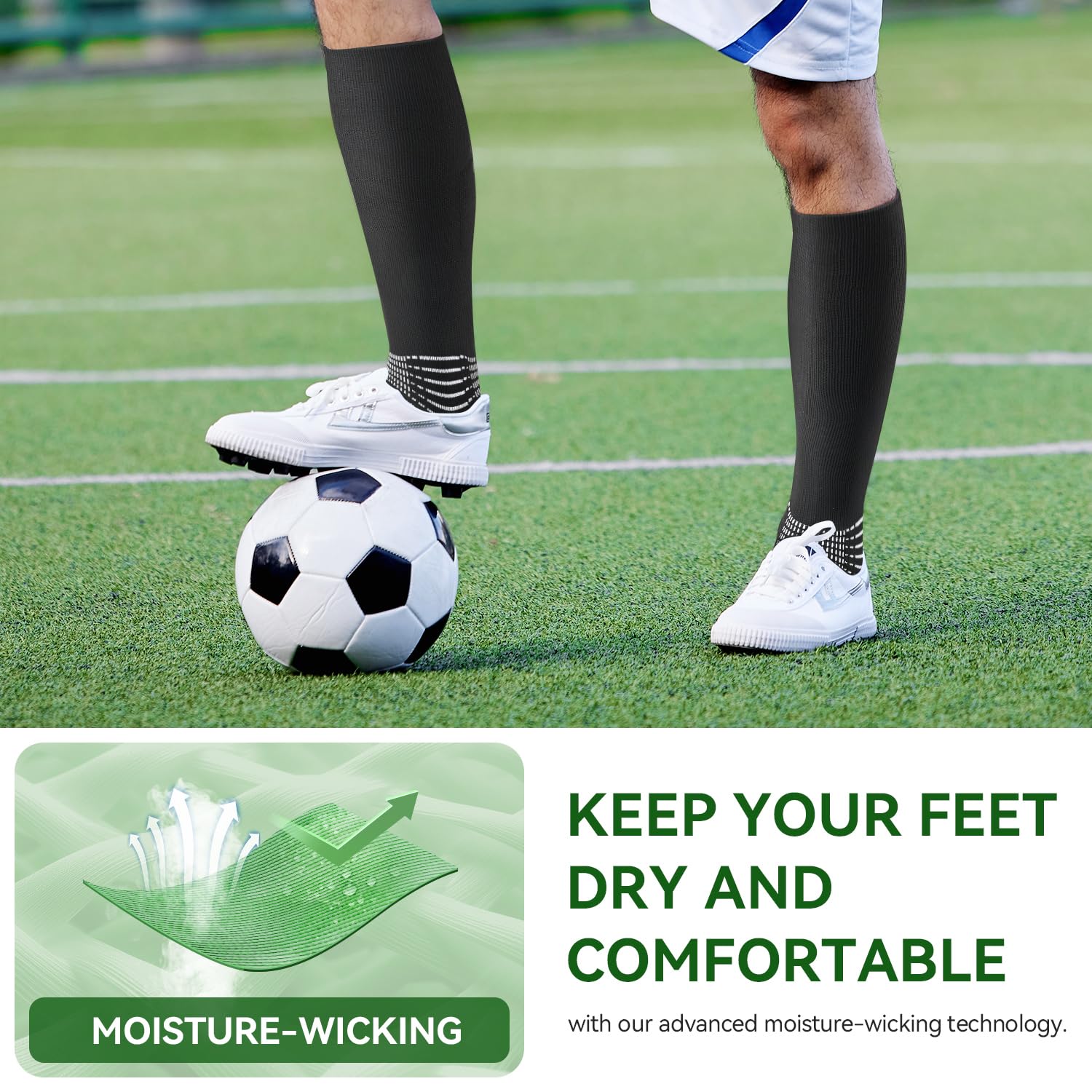 IRAMY Compression Soccer Socks - Ankle Support, Coolmax Moisture Wicking, Anti-Slip Grip for Football, Baseball & Softball (1/2/3 Pack) - Perfect for Training, Games & Sports Recovery