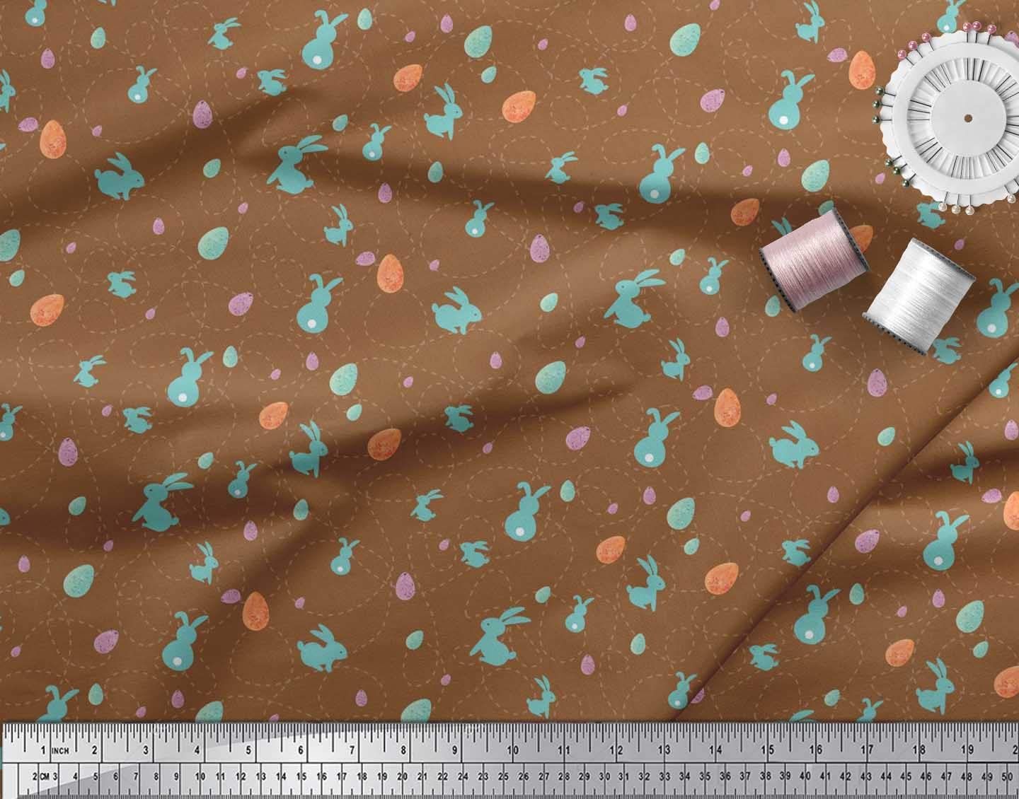 Soimoi Cotton Voile Fabric - Egg & Rabbit Animal Print Fabric - 1 Yard (56
