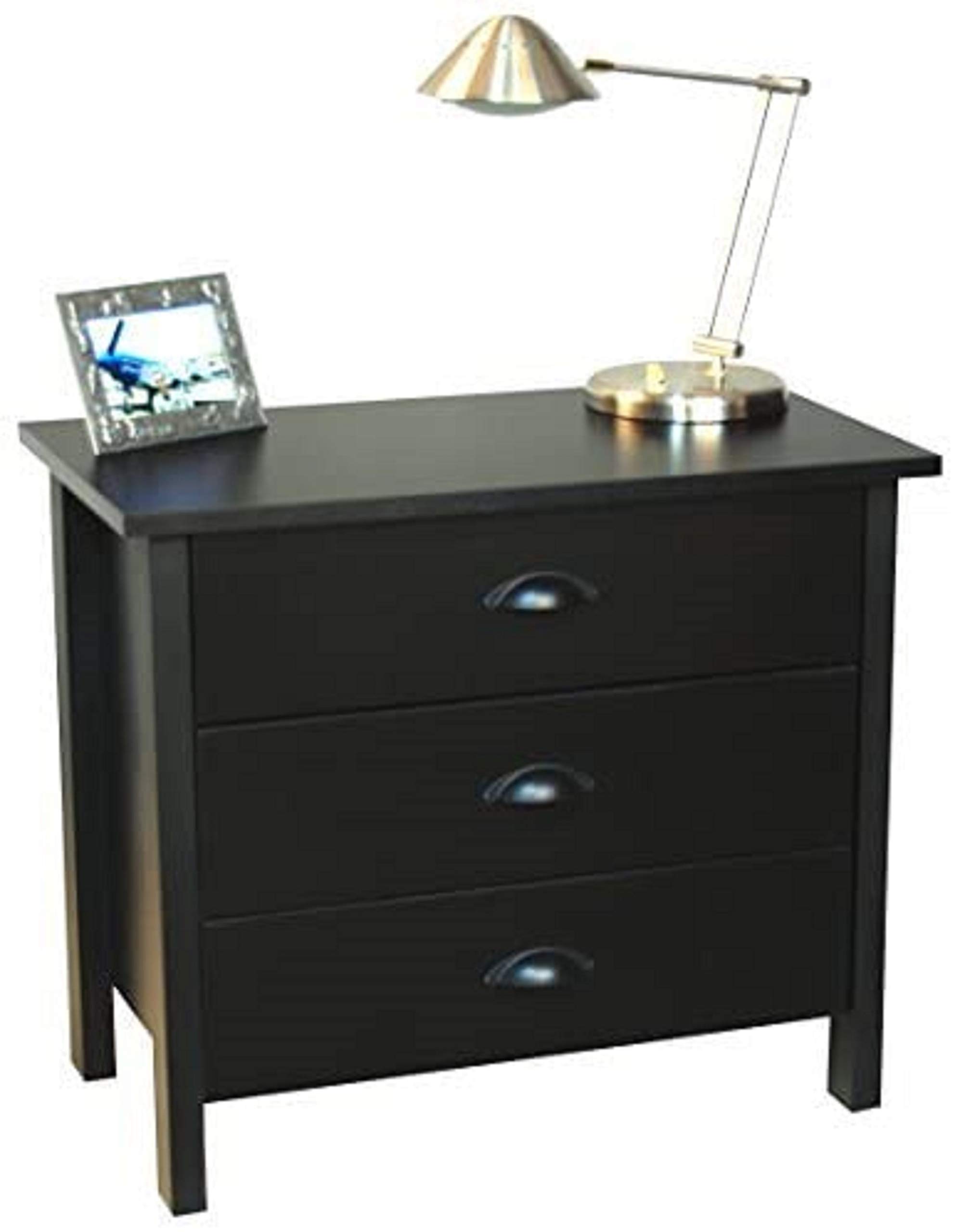 Venture Horizon 3-Drawer Nouvelle Chest - Black Dresser for Bedroom, Living Room & Office Storage | Modern Nightstand with Ample Space for Clothes, Linens & Essentials