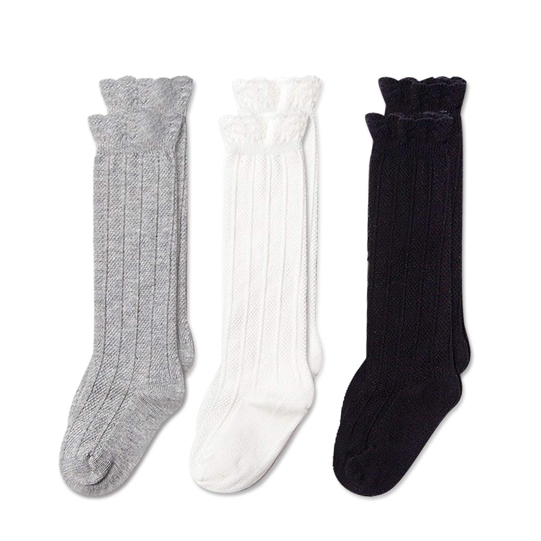 EPEIUS Baby Girls & Boys Knee High Socks - Uniform Tube Ruffled Stockings for Infants & Toddlers (3/5 Pack) - Perfect for School, Dance, Dress Up & Special Occasions