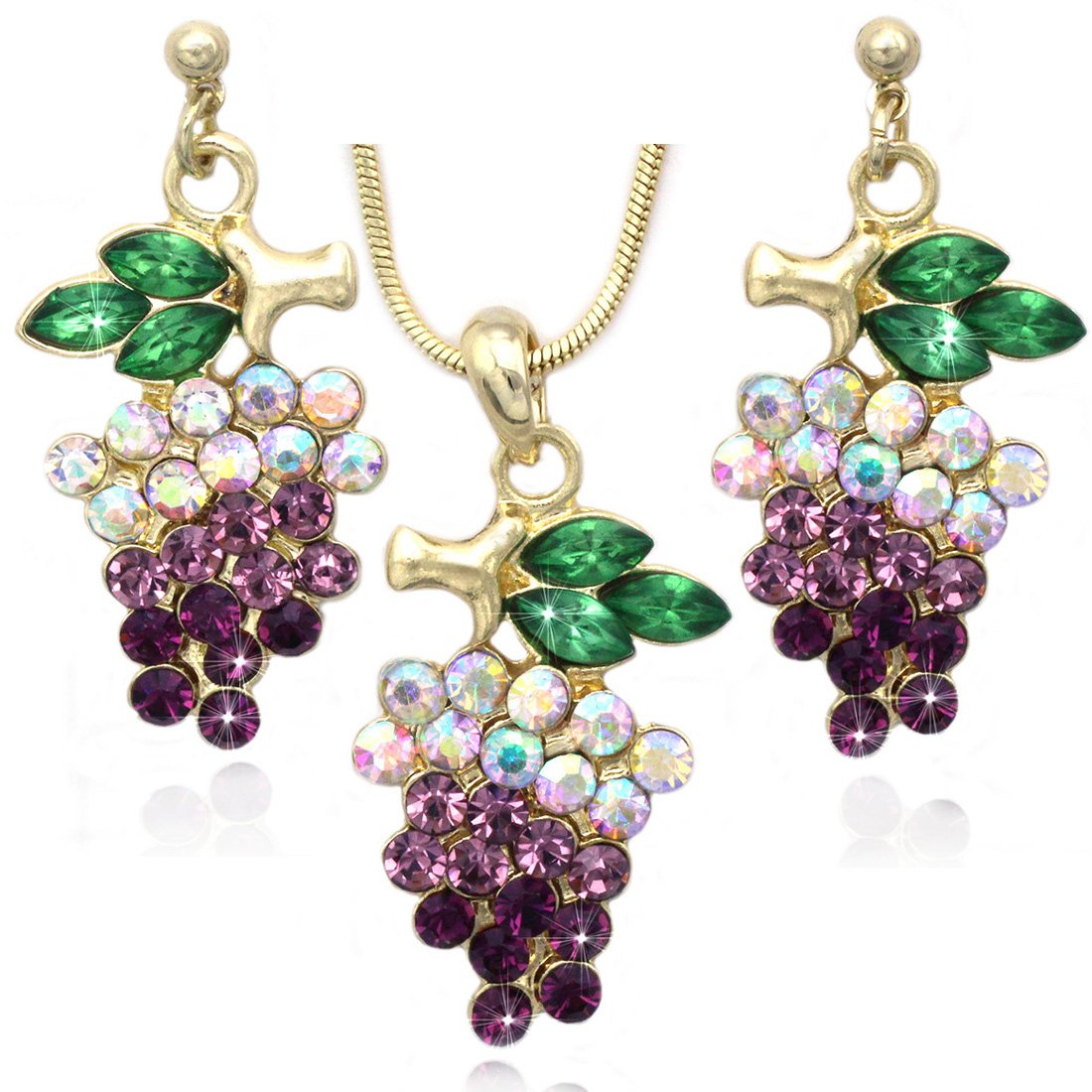 Lavender Crystal Grape Charm Jewelry Set - Elegant Purple Gemstone Pendant Necklace & Earrings for Women | Perfect for Weddings, Parties & Gifts