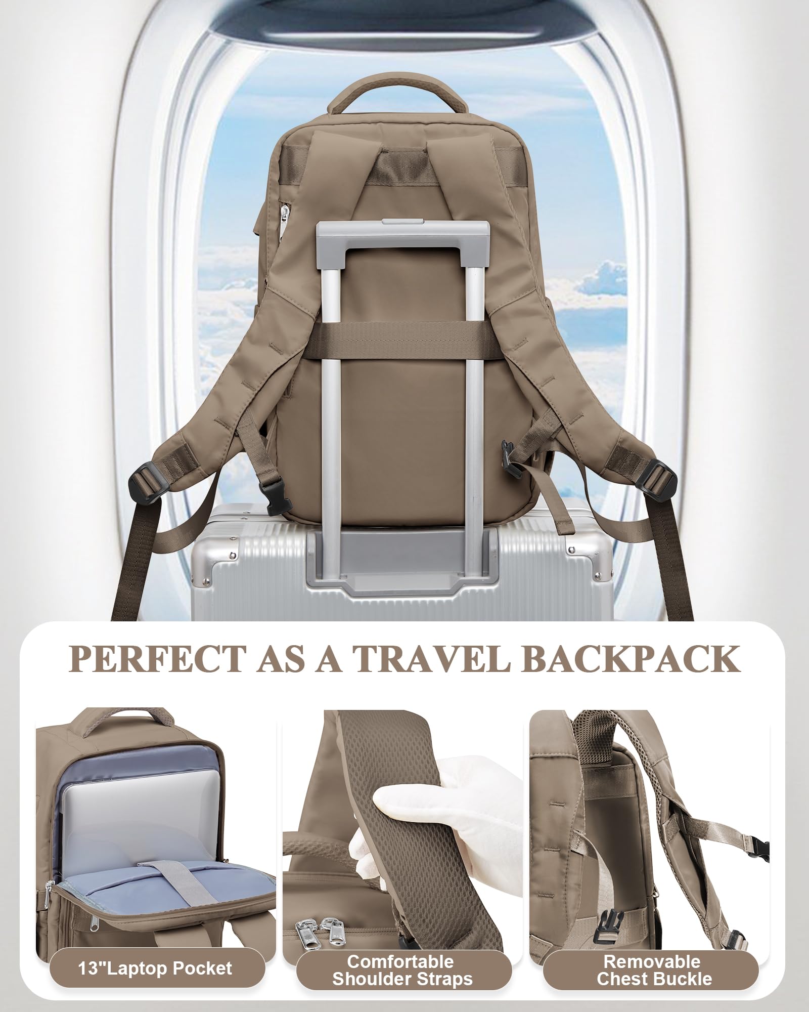 Compact Travel Laptop Backpack for Women & Men - Hiking & Flight Approved Carry-On