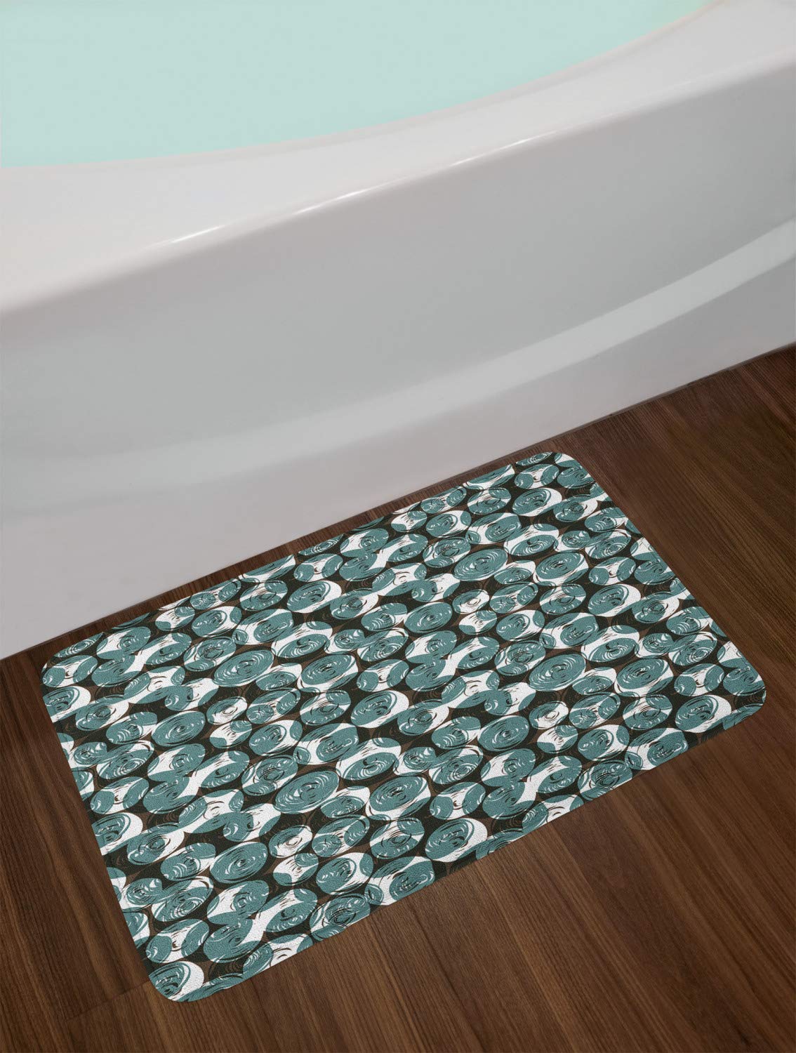 Ambesonne Abstract Bath Mat - Non-Slip Plush Bathroom Rug with Overlapping Swirl Circle Sketch Design in Grey Teal & Dark Taupe, 30.2x20 Inches - Perfect for Modern Bathrooms, Guest Suites & Spa-Like Home Decor