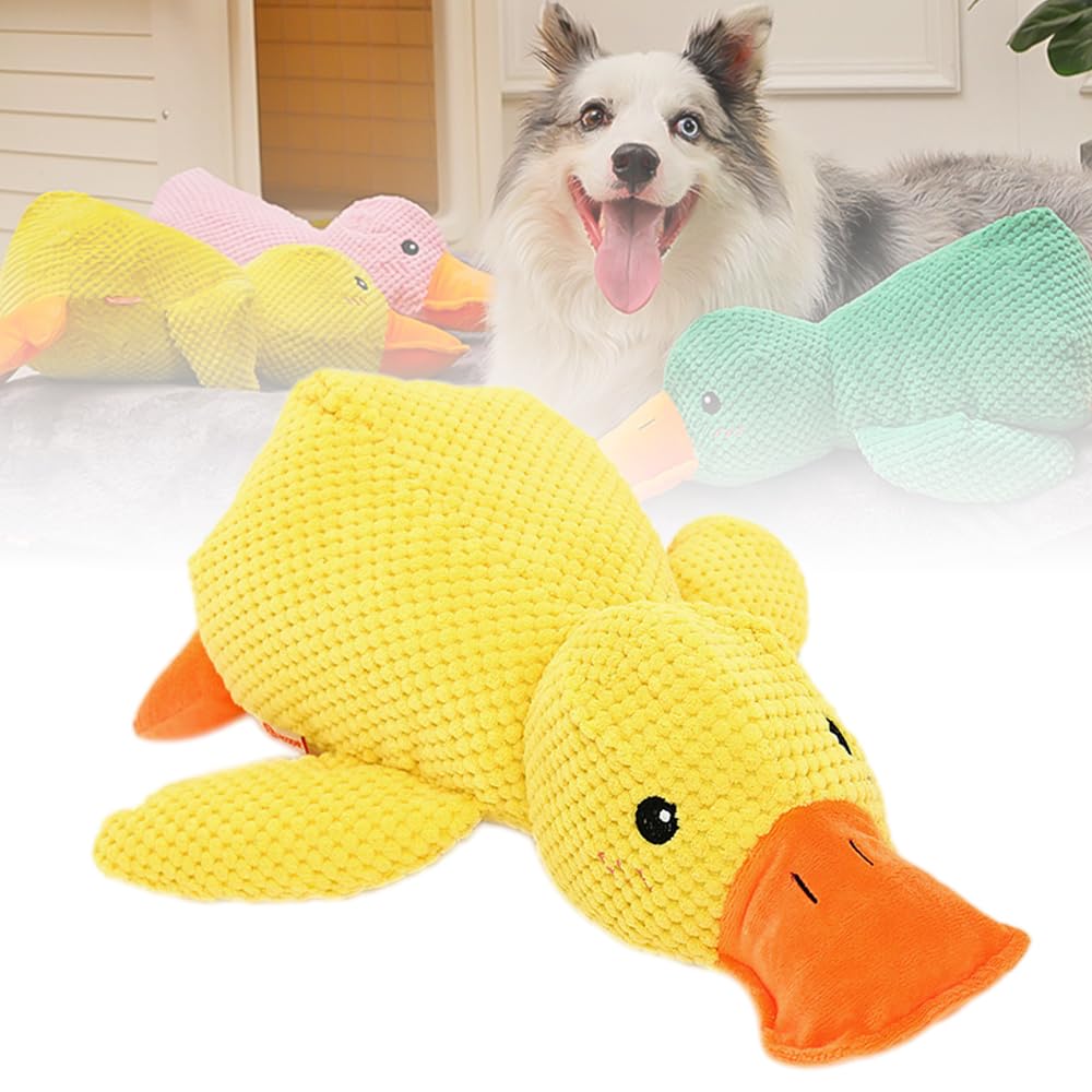 2024 Upgraded Durable Quack-Quack Duck Dog Toy - Soft Plush Yellow Stuffed Squeaky Chew Toy for Puppies & Dogs - Calming Mellow Duck for Indoor Play & Anxiety Relief - Perfect for Teething, Fetch & Cuddling (Yellow, 1-Pack)