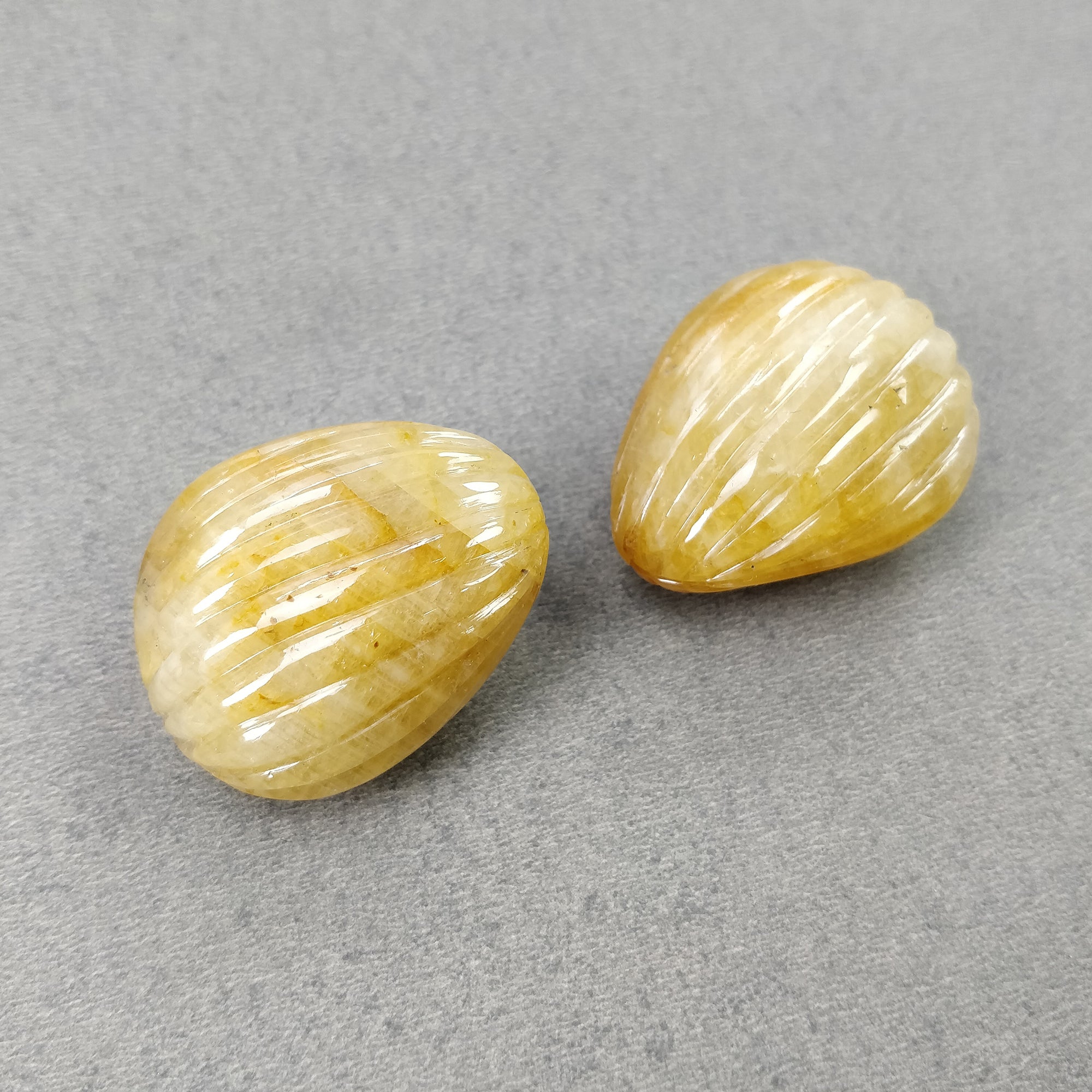 Natural Untreated Burmese Yellow Sapphire Gemstone Carving - 464.60cts, 37x31mm Uneven Shape Pair for Jewelry Making & Collectors | Handcrafted Gemstone Carvings for Rings, Pendants & Luxury Gifts