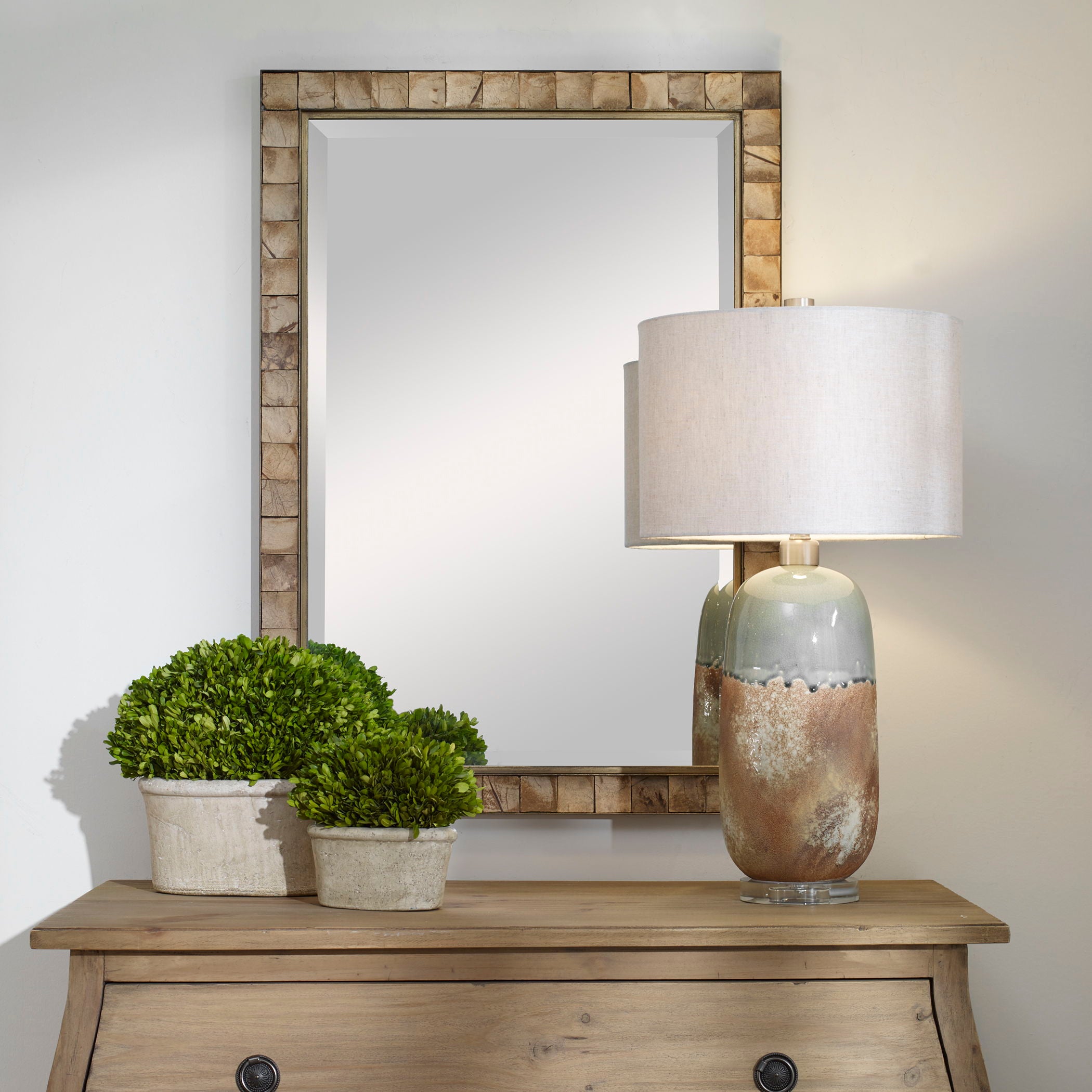 Natural Coconut Shell Mirror - Light Brown Handmade Wall Decor for Boho, Beach & Coastal Home Decor