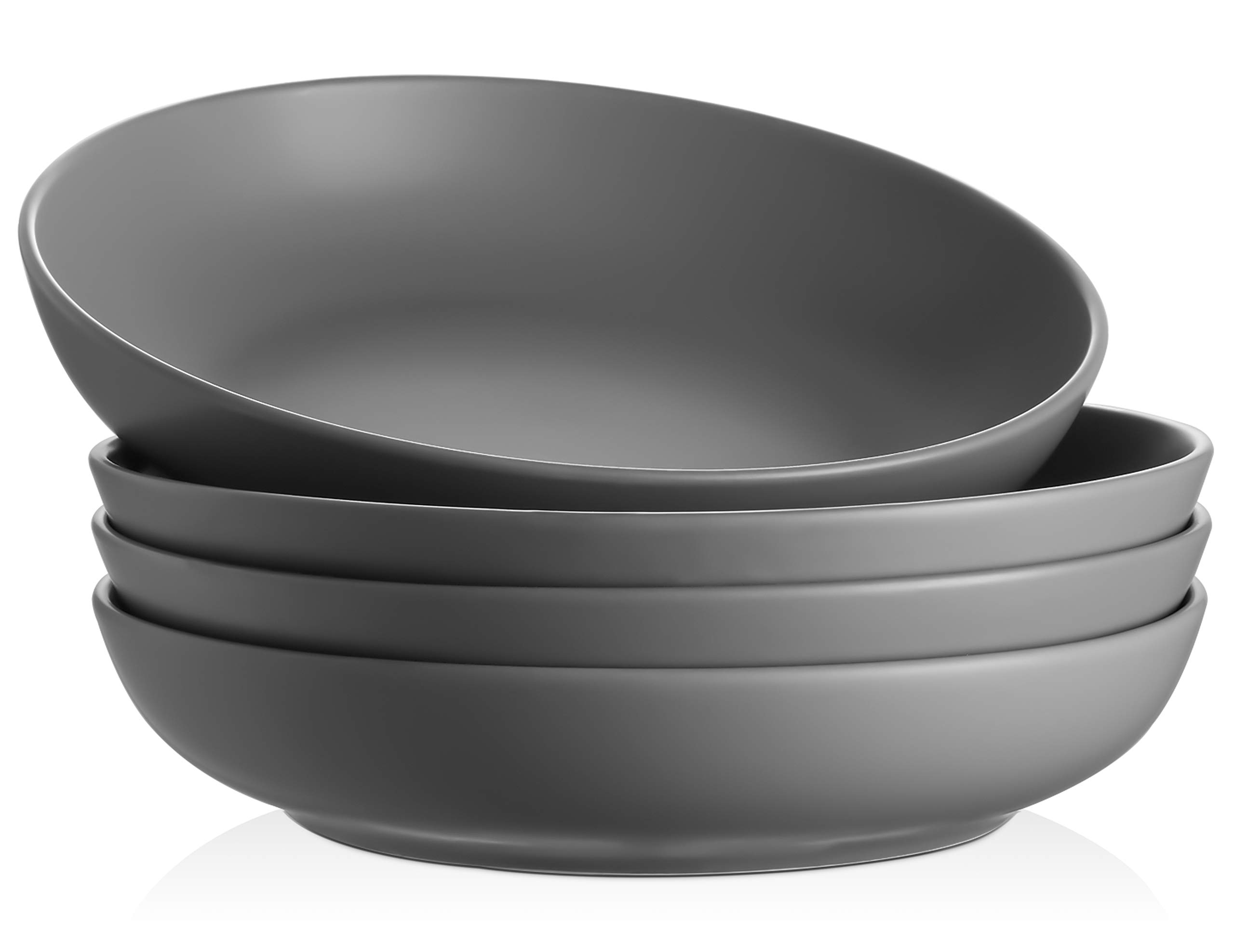 32oz Porcelain Pasta Bowls Set of 4 - Microwave & Dishwasher Safe Grey Bowls for Salad & Soup Serving