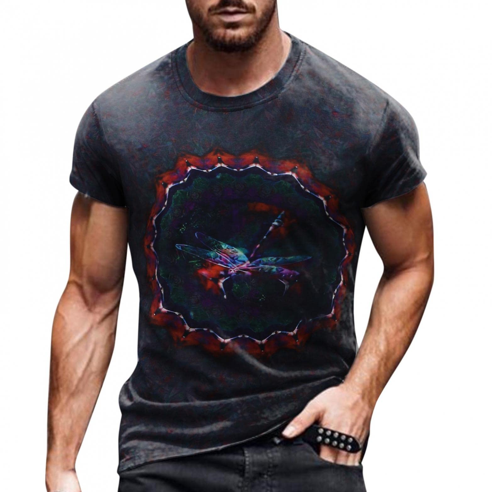 Stylish Men's Retro Distressed Print T-Shirt - Casual Crew Neck Short Sleeve Top for Everyday Wear | Perfect for Streetwear, Weekend Outings & Summer Fashion