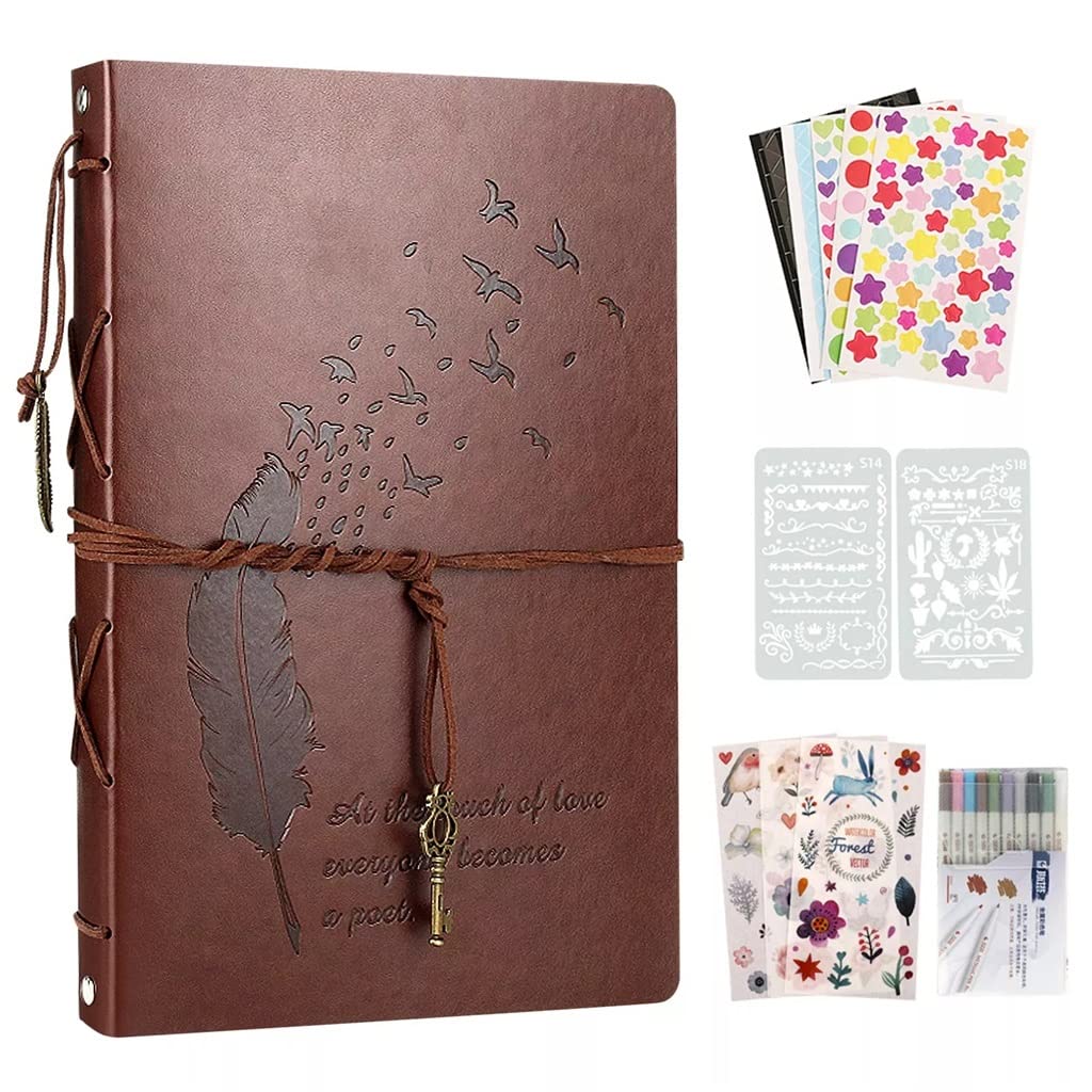 Premium Leather Scrapbook Album - 60 Black Refillable Pages, 28x21cm DIY Memory Book for Wedding Guestbook, Baby Shower, Travel Journal & Photo Preservation (Color: Brown)